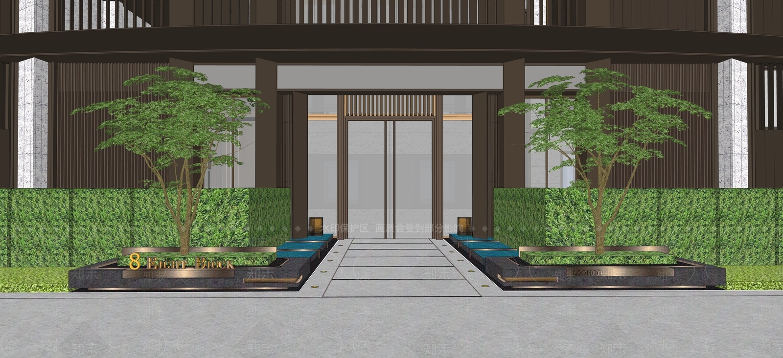 现代单元入口大门SU模型下载【ID:1139667864】