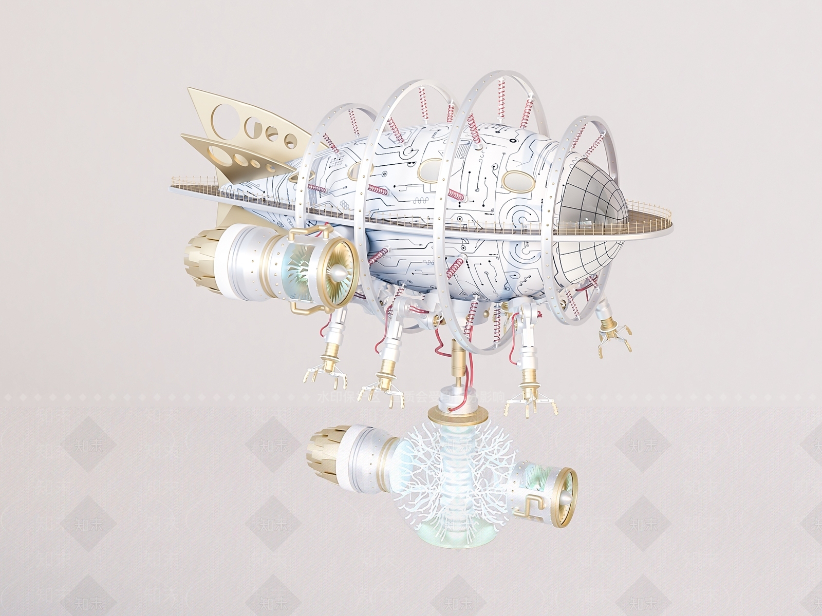 现代潮玩机械朋克飞艇美陈3D模型下载【ID:1139515709】