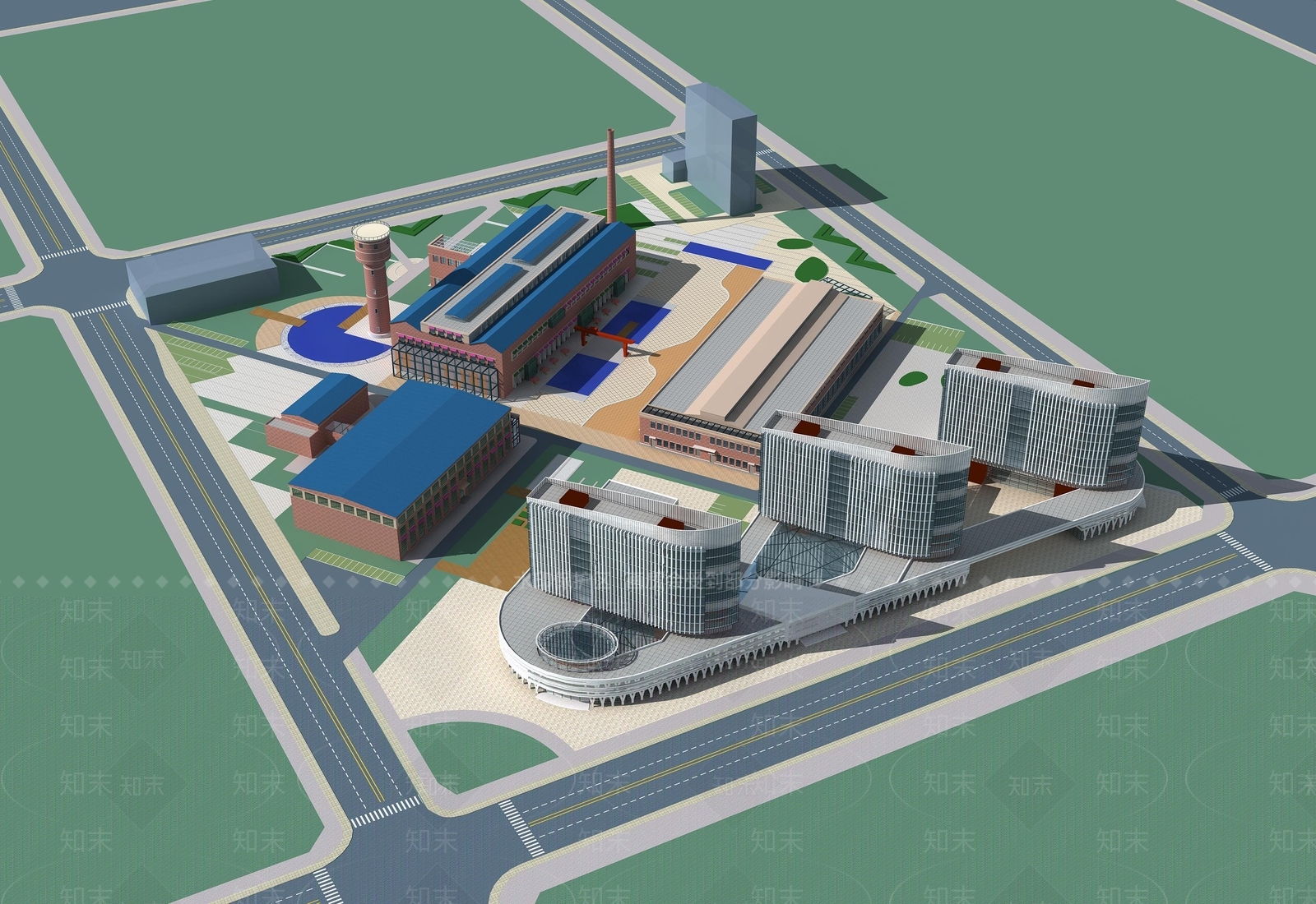 现代办公鸟瞰规划3D模型下载【ID:1139526654】