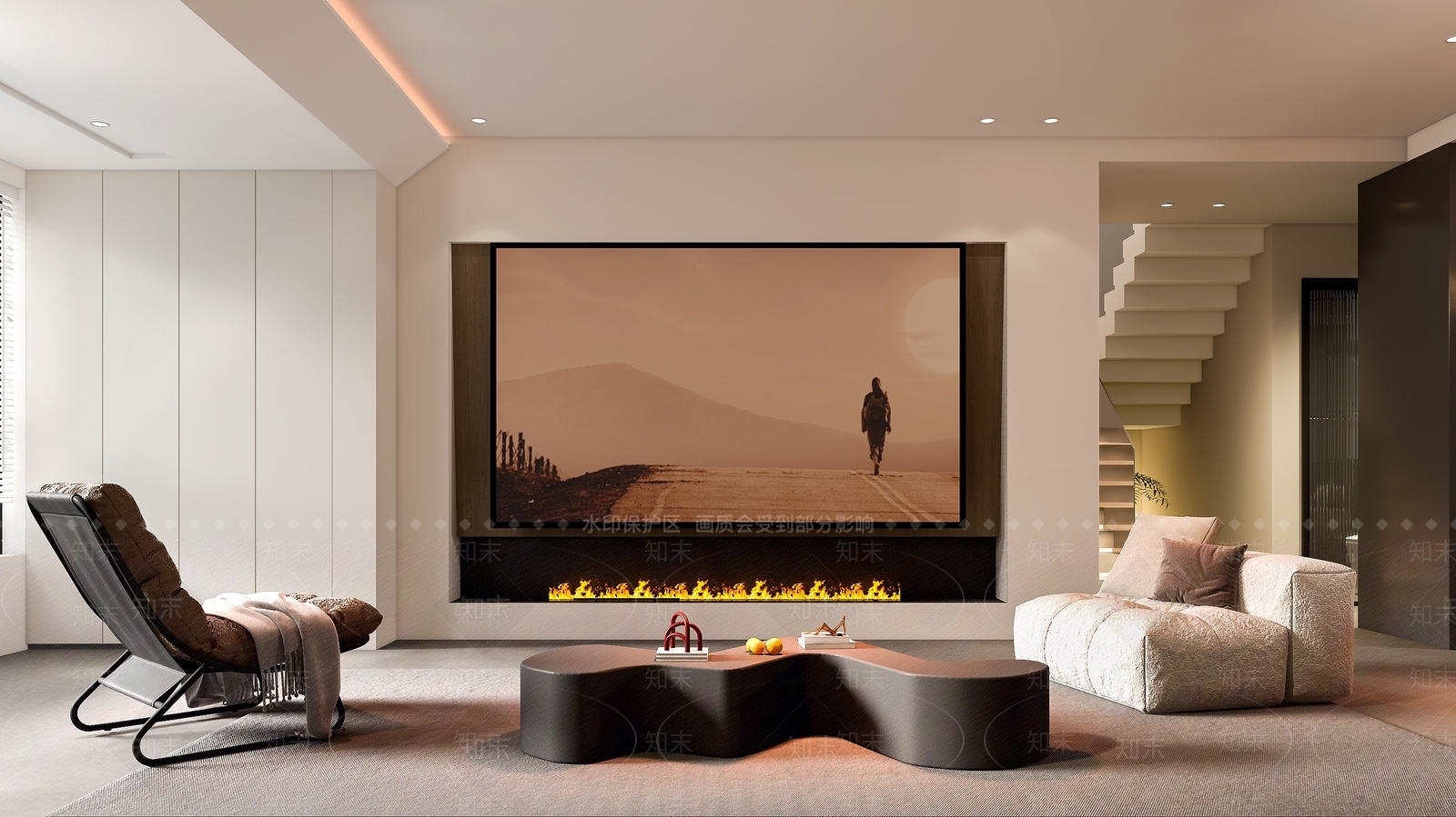 现代复式别墅客餐厅3D模型下载【ID:1139517678】