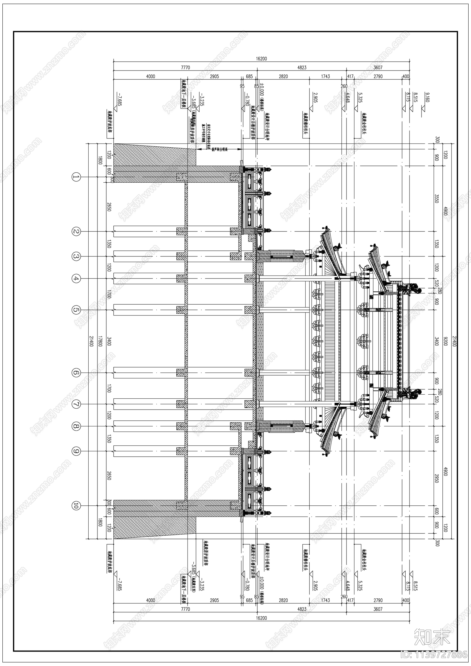 二层木结构重檐歇山建筑cad施工图下载【ID:1139727886】