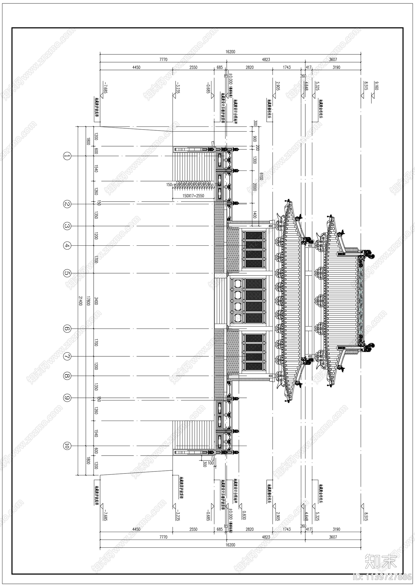 二层木结构重檐歇山建筑cad施工图下载【ID:1139727886】