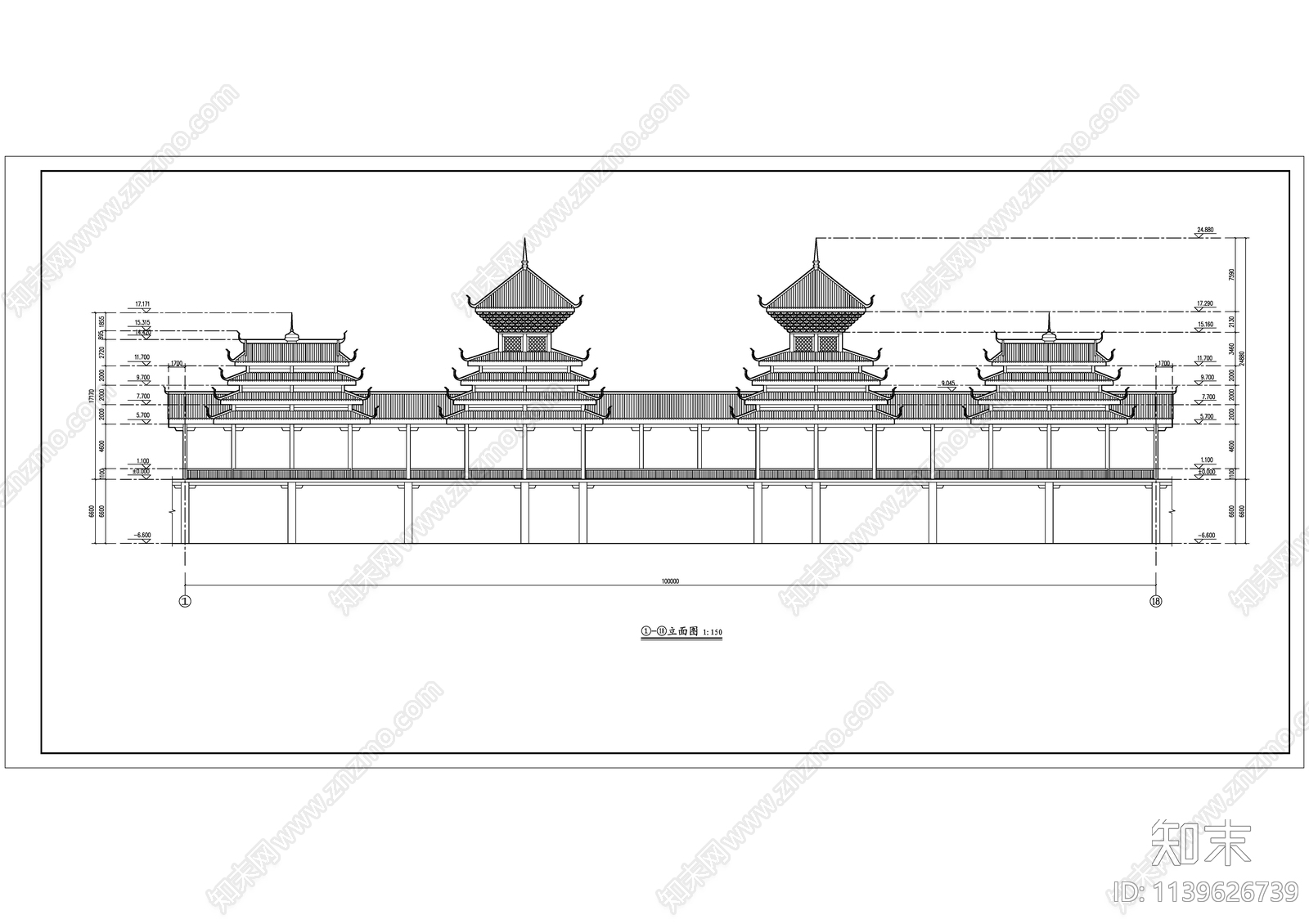古建筑廊桥cad施工图下载【ID:1139626739】