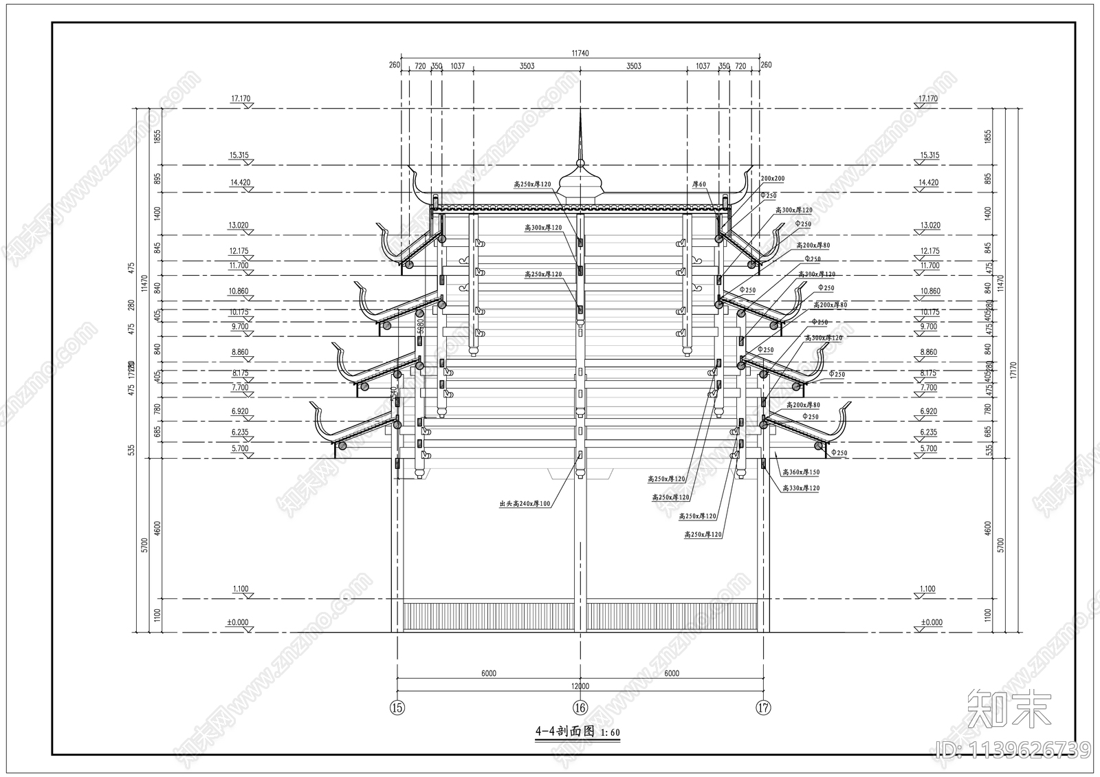 古建筑廊桥cad施工图下载【ID:1139626739】