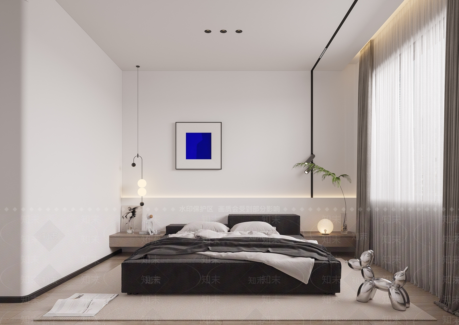 黑白灰卧室3D模型精品下载_3dmax模型_知末网