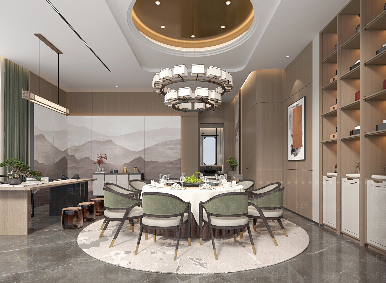 新中式餐饮空间包厢3D模型下载【ID:1139524333】_知末3d模型网