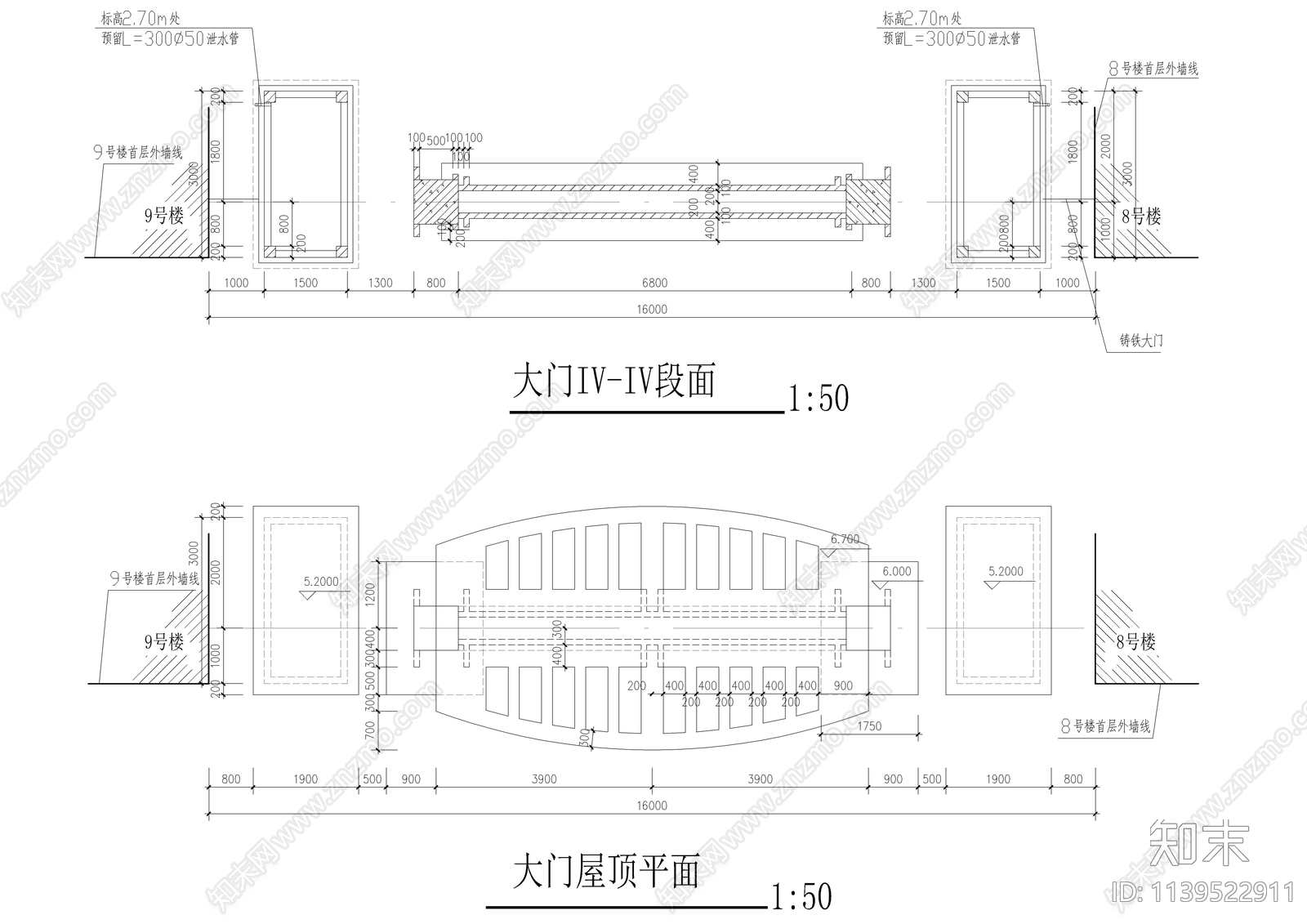 小区大门全套cad施工图下载【ID:1139522911】