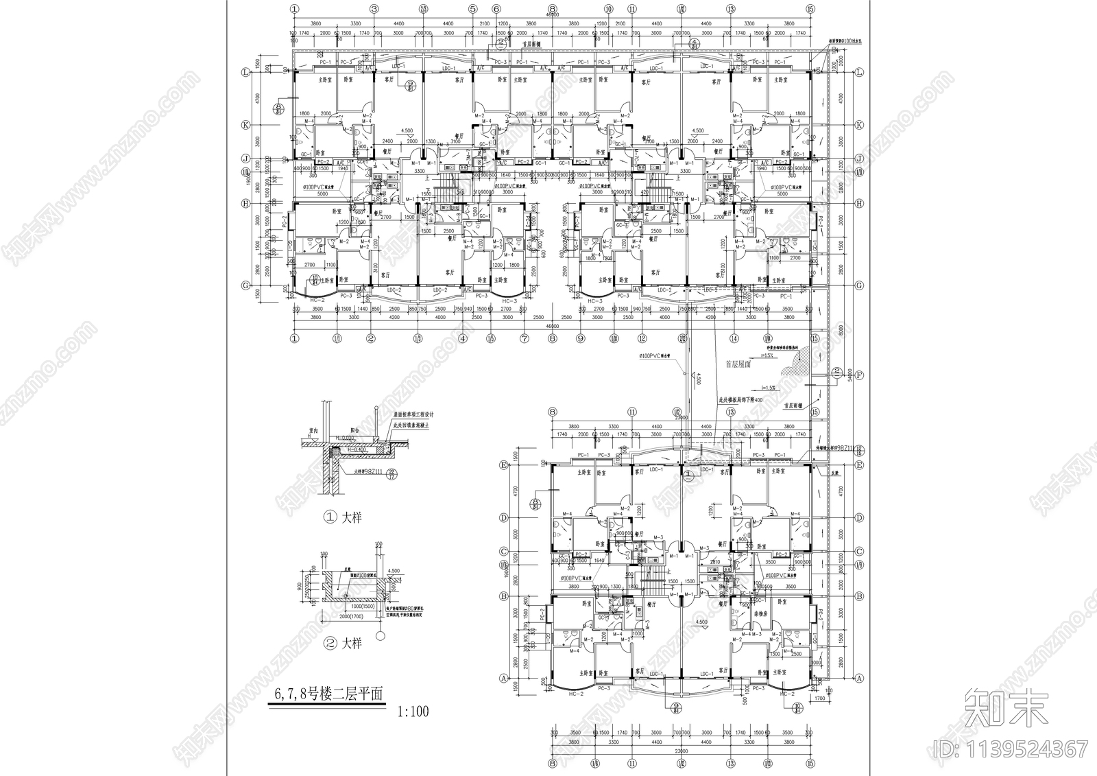 居民小区L型建筑cad施工图下载【ID:1139524367】