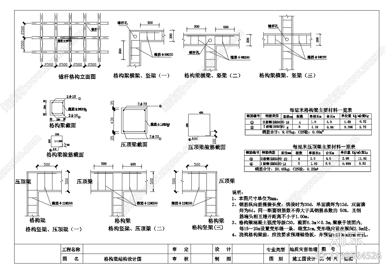 锚杆格构梁压顶梁结构cad施工图下载【ID:1139524526】