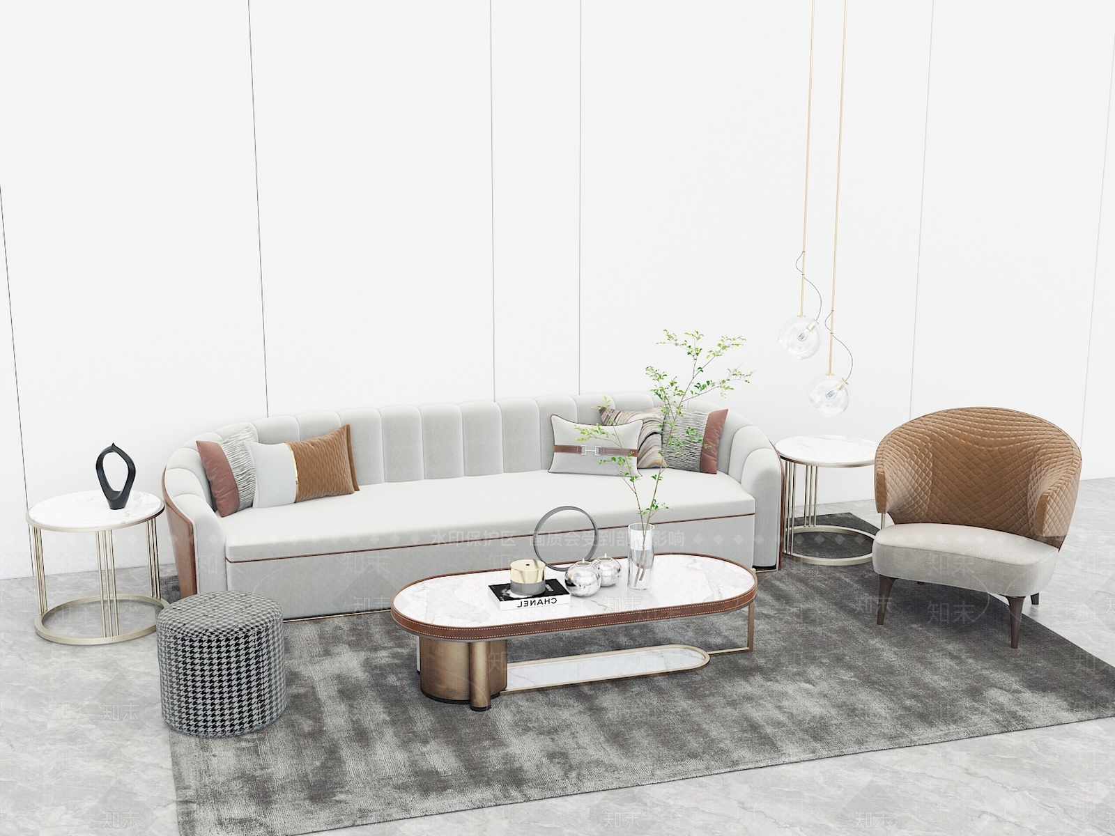 简欧沙发茶几组合3D模型下载【ID:1139528955】