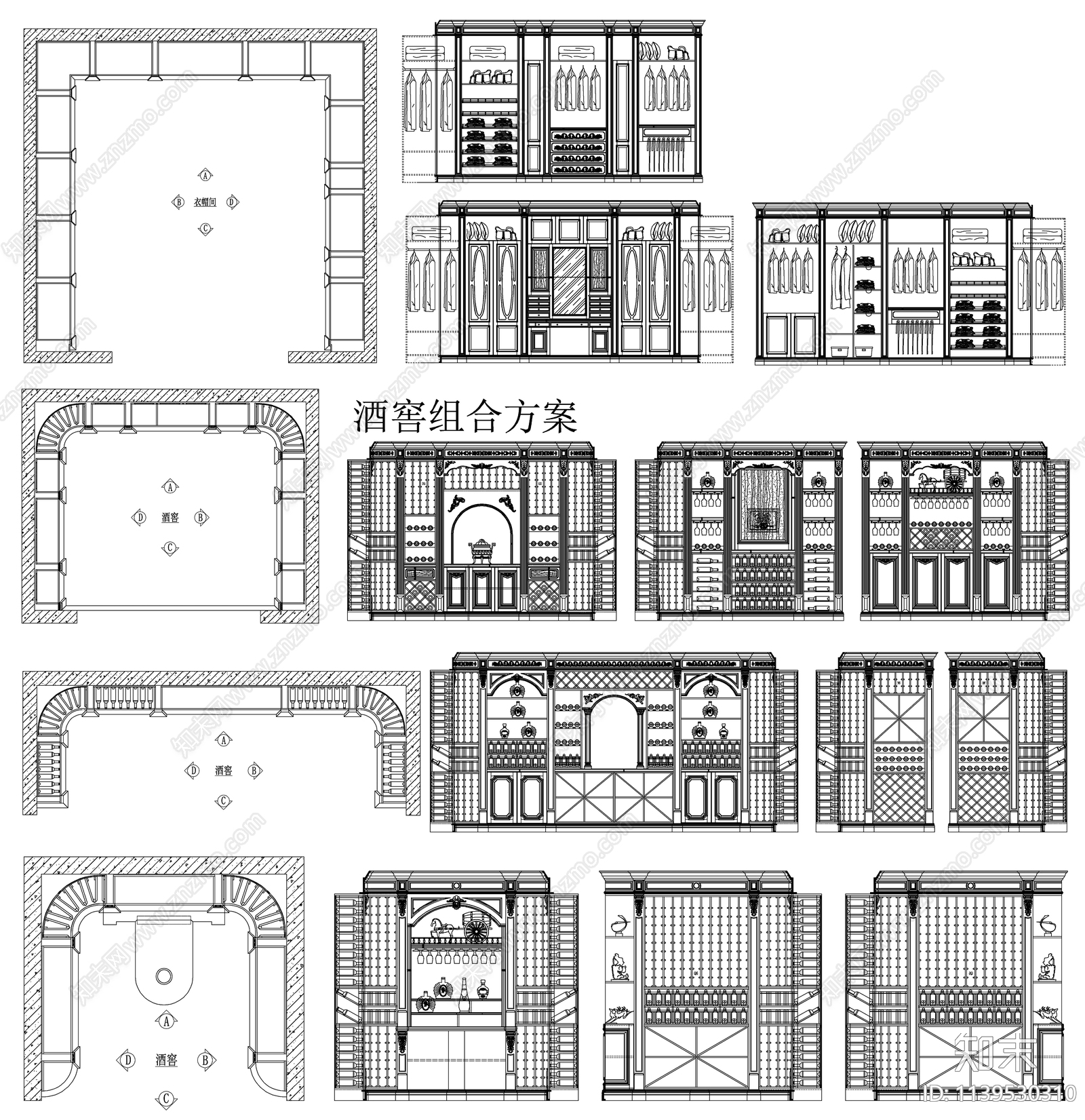 衣柜酒柜cad施工图下载【ID:1139530310】