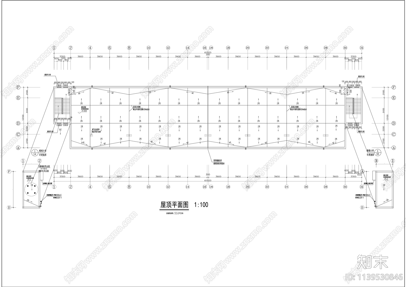 现代多层单廊式宿舍公寓楼施工图下载【ID:1139530846】