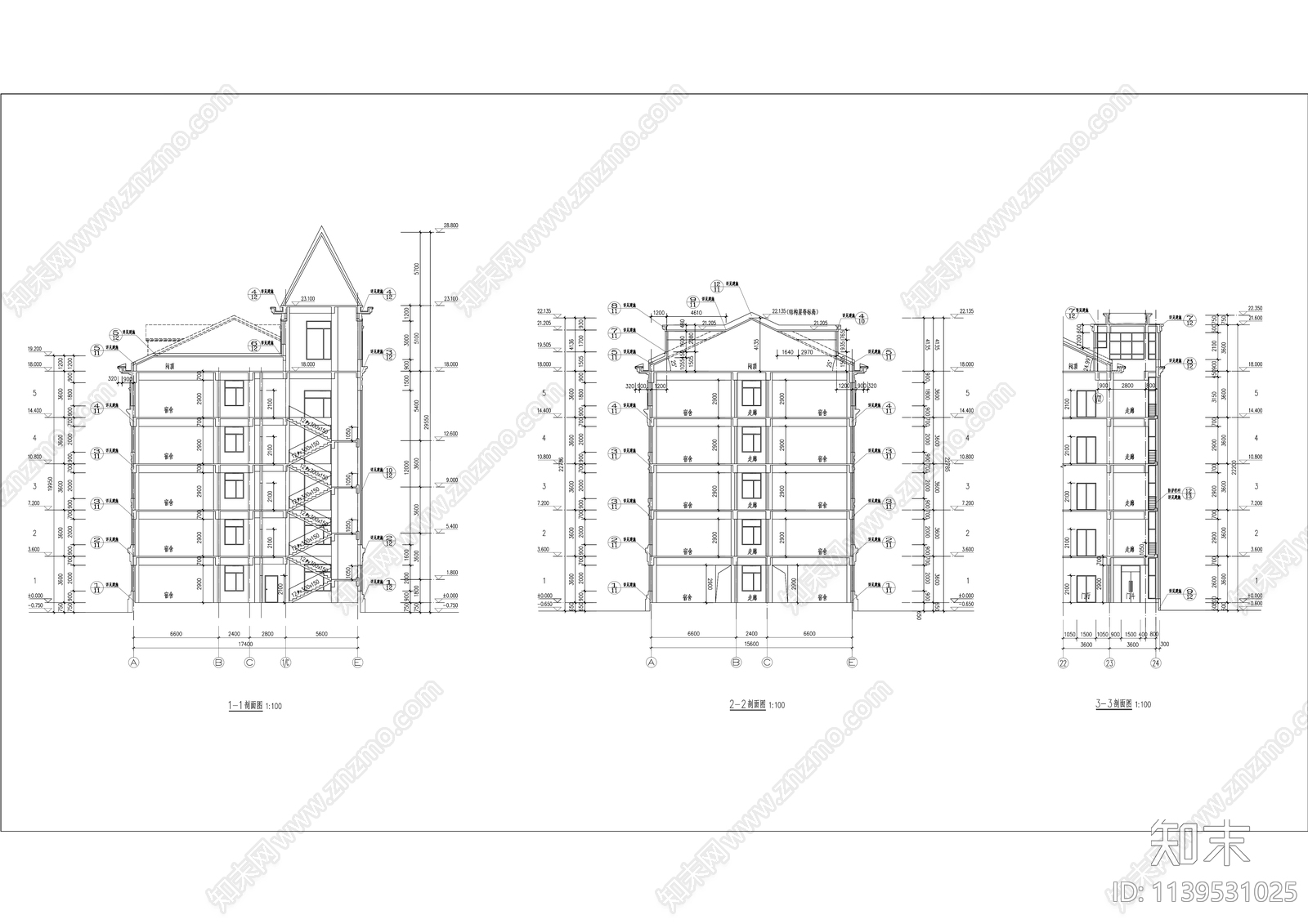 现代多层学校宿舍公寓楼施工图下载【ID:1139531025】