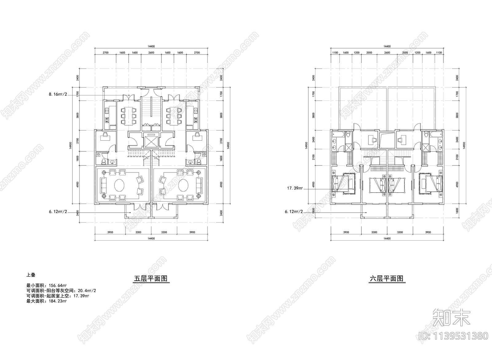 多层叠墅户型图施工图下载【ID:1139531380】