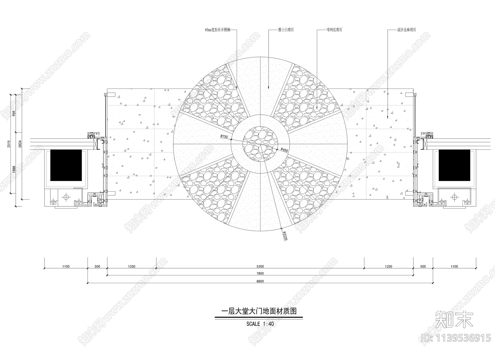 星级酒店大堂入口大门cad施工图下载【ID:1139536915】