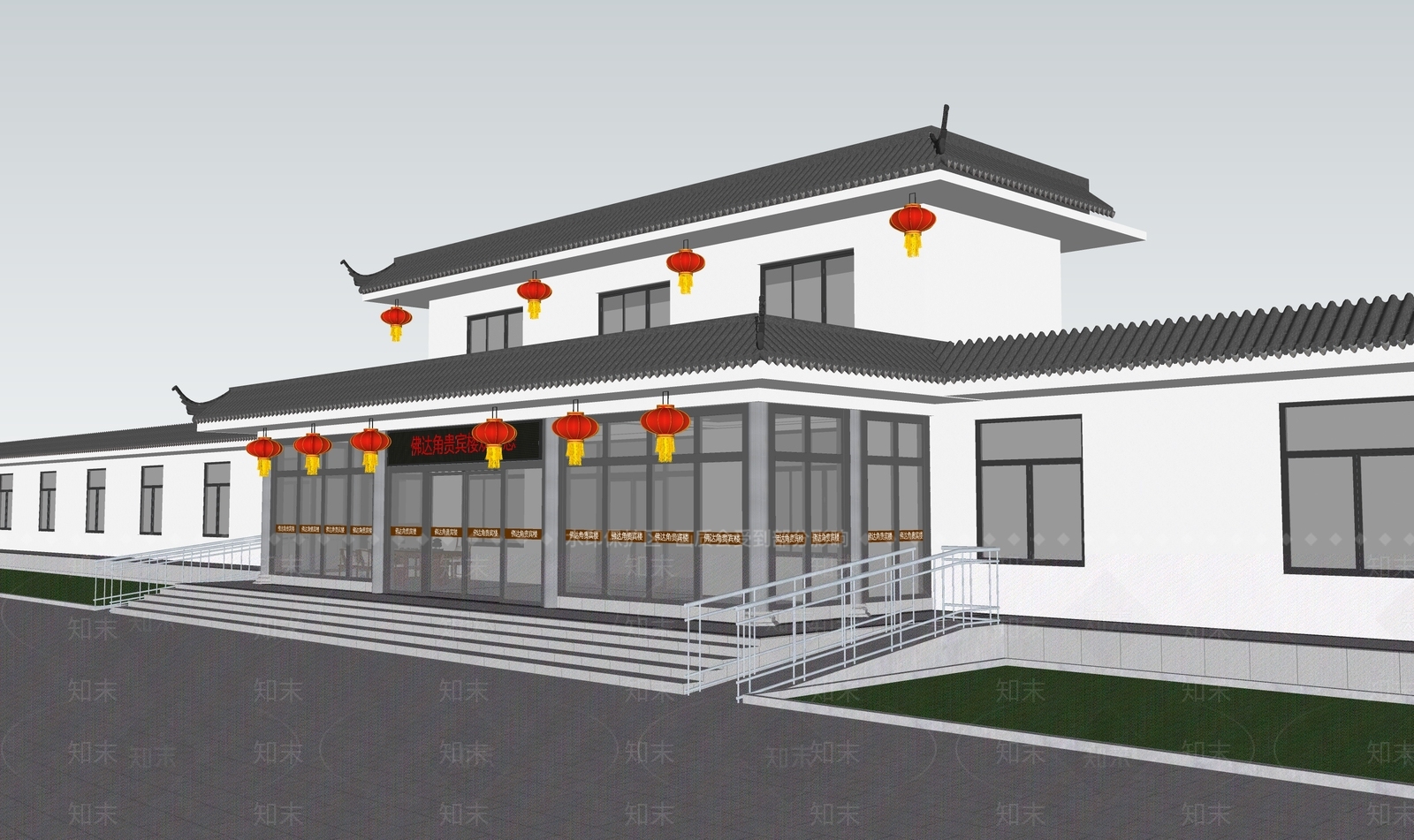 新中式酒店门头SU模型下载【ID:1139540564】