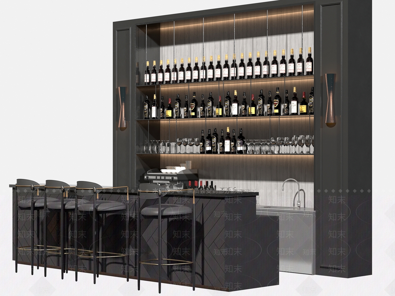 现代酒吧吧台水吧台SU模型下载【ID:1139541257】