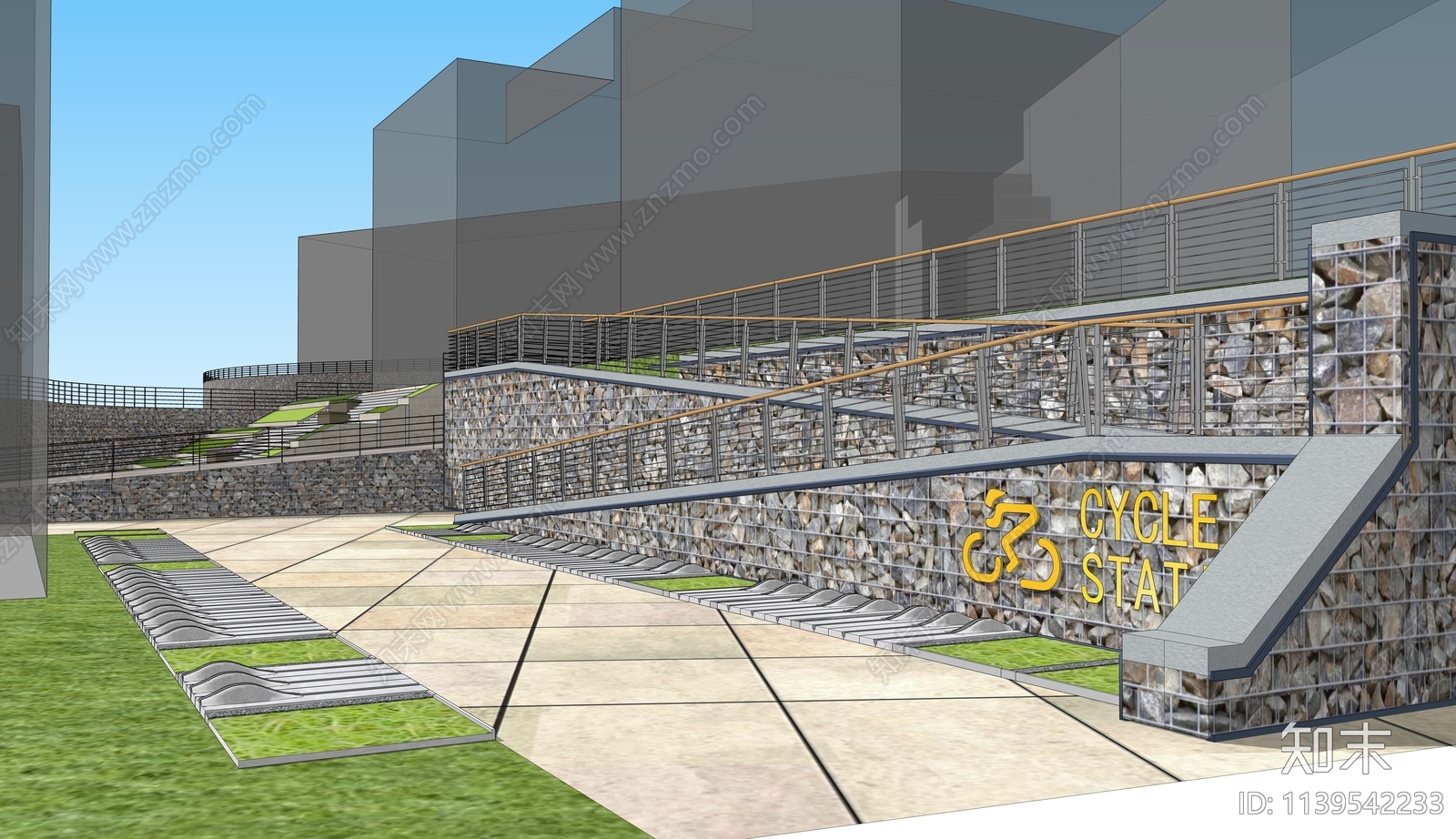 现代台阶景观SU模型下载【ID:1139542233】