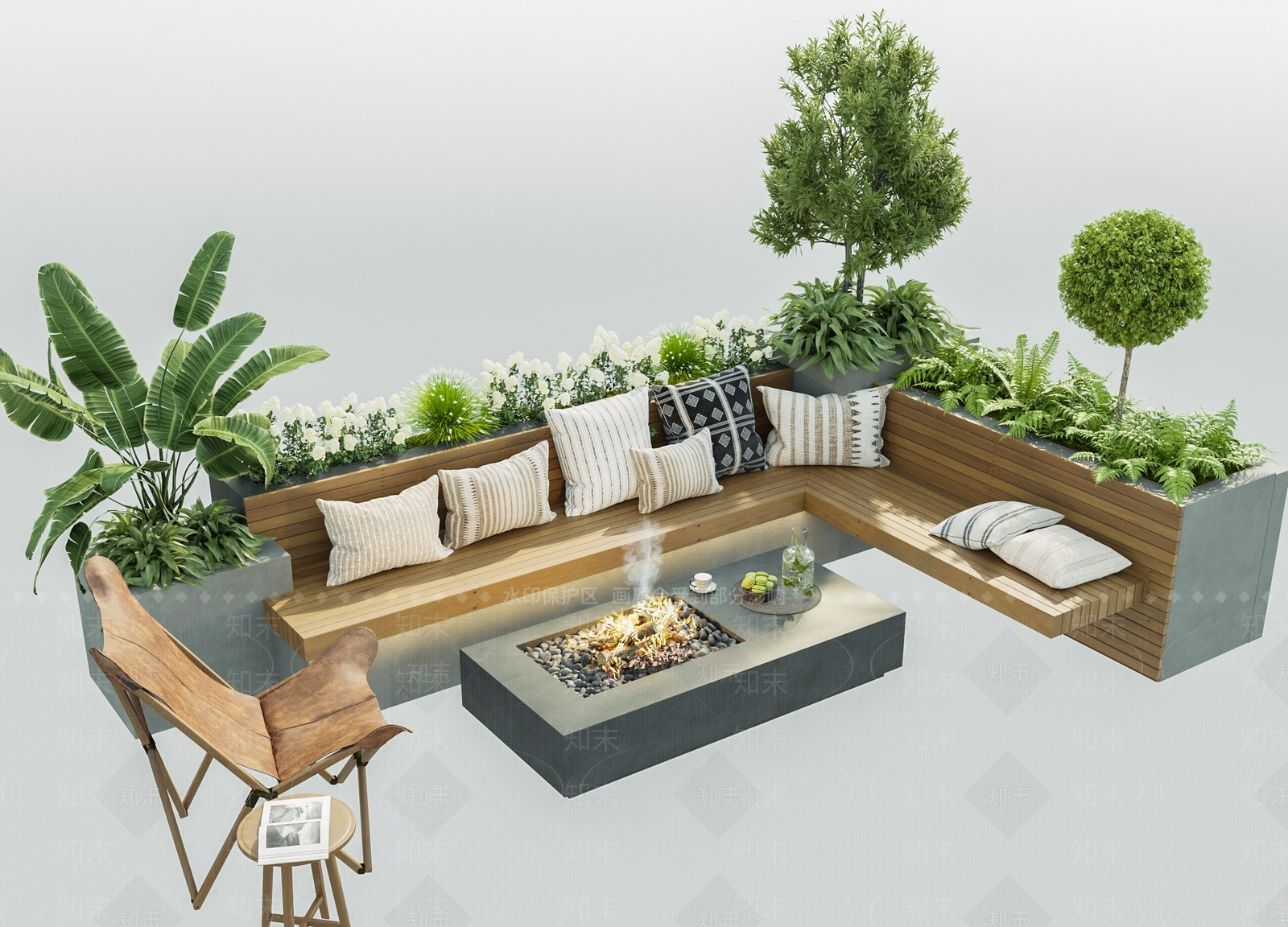 现代户外景观花池卡座座椅SU模型下载【ID:1139545470】