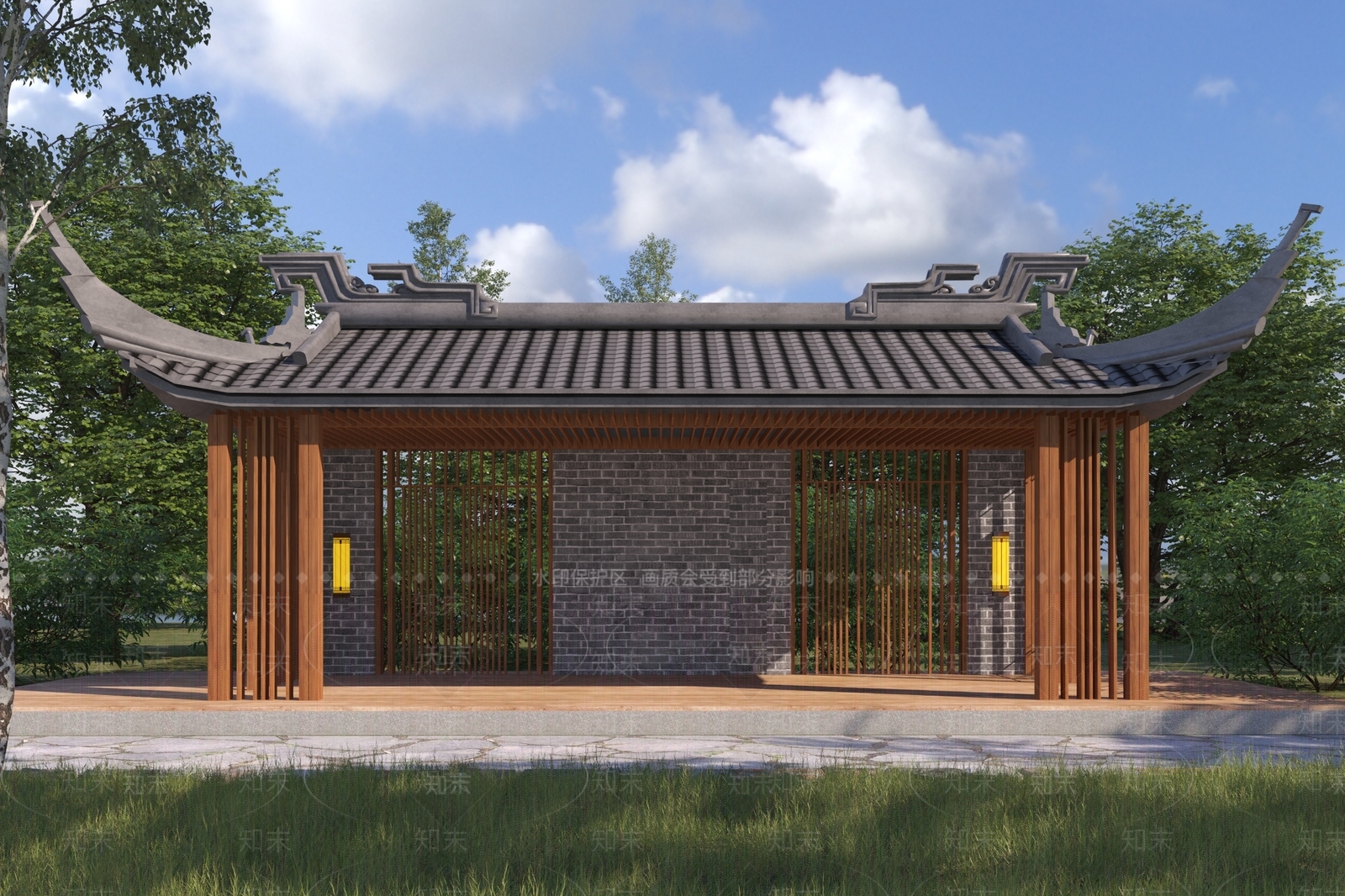 新中式廊架3D模型下载【ID:1139545905】