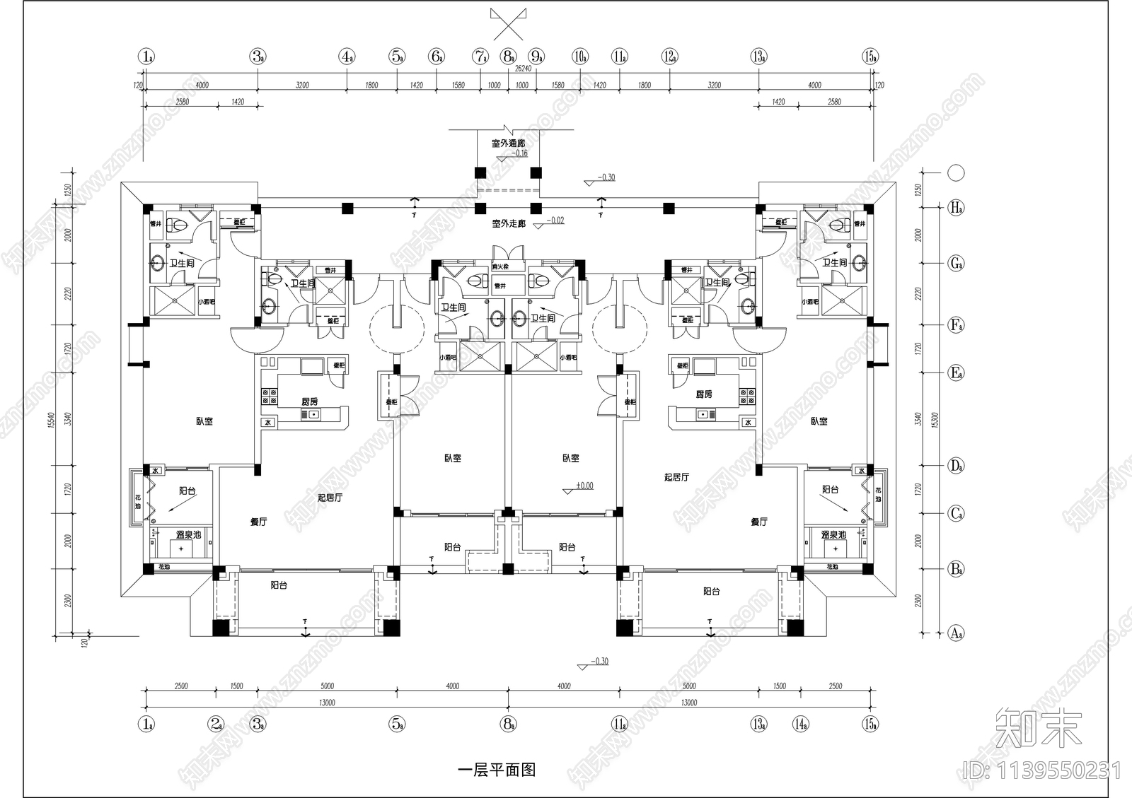 酒店式背书公寓建筑cad施工图下载【ID:1139550231】