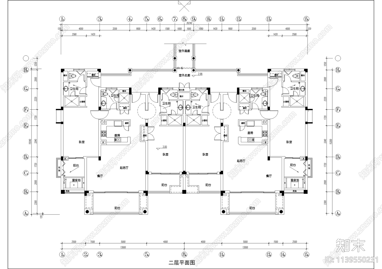 酒店式背书公寓建筑cad施工图下载【ID:1139550231】