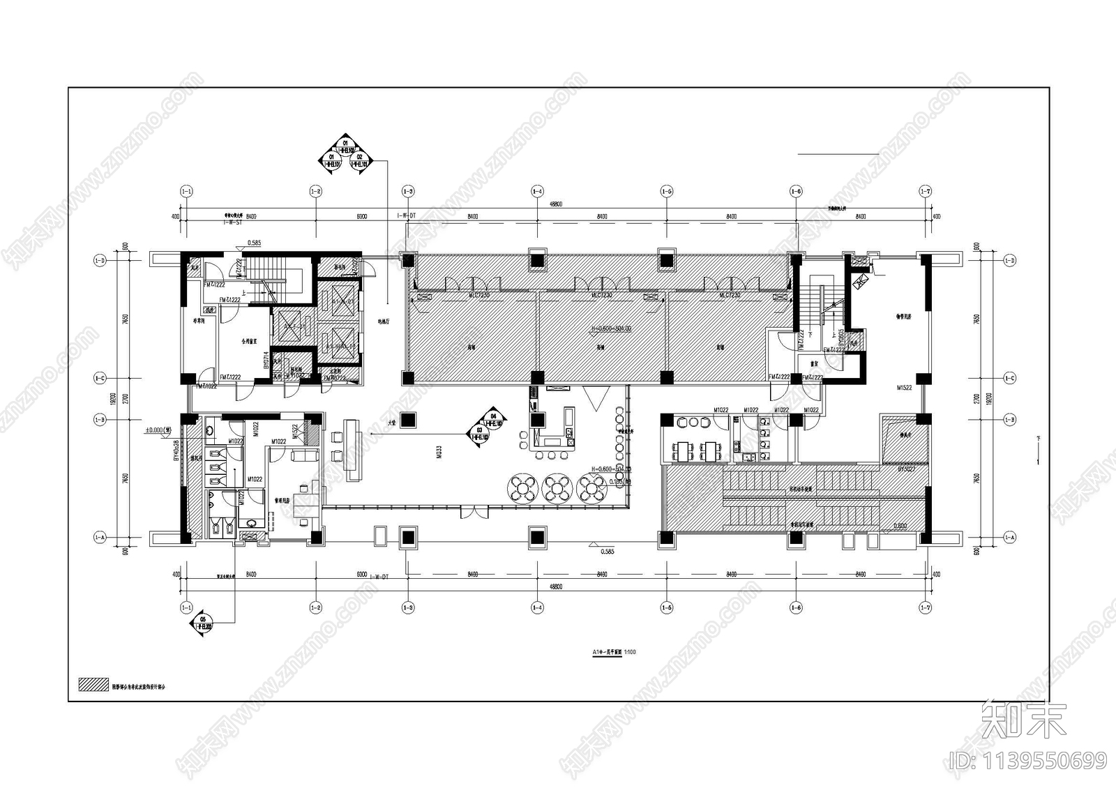 办公大厅平面cad施工图下载【ID:1139550699】