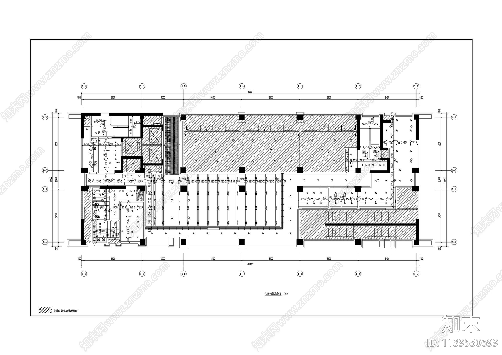 办公大厅平面cad施工图下载【ID:1139550699】