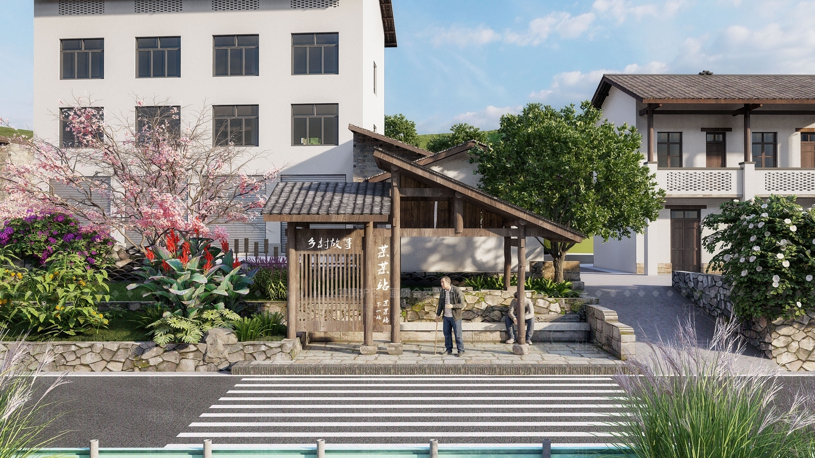 新中式公交站台SU模型下载【ID:1139551229】