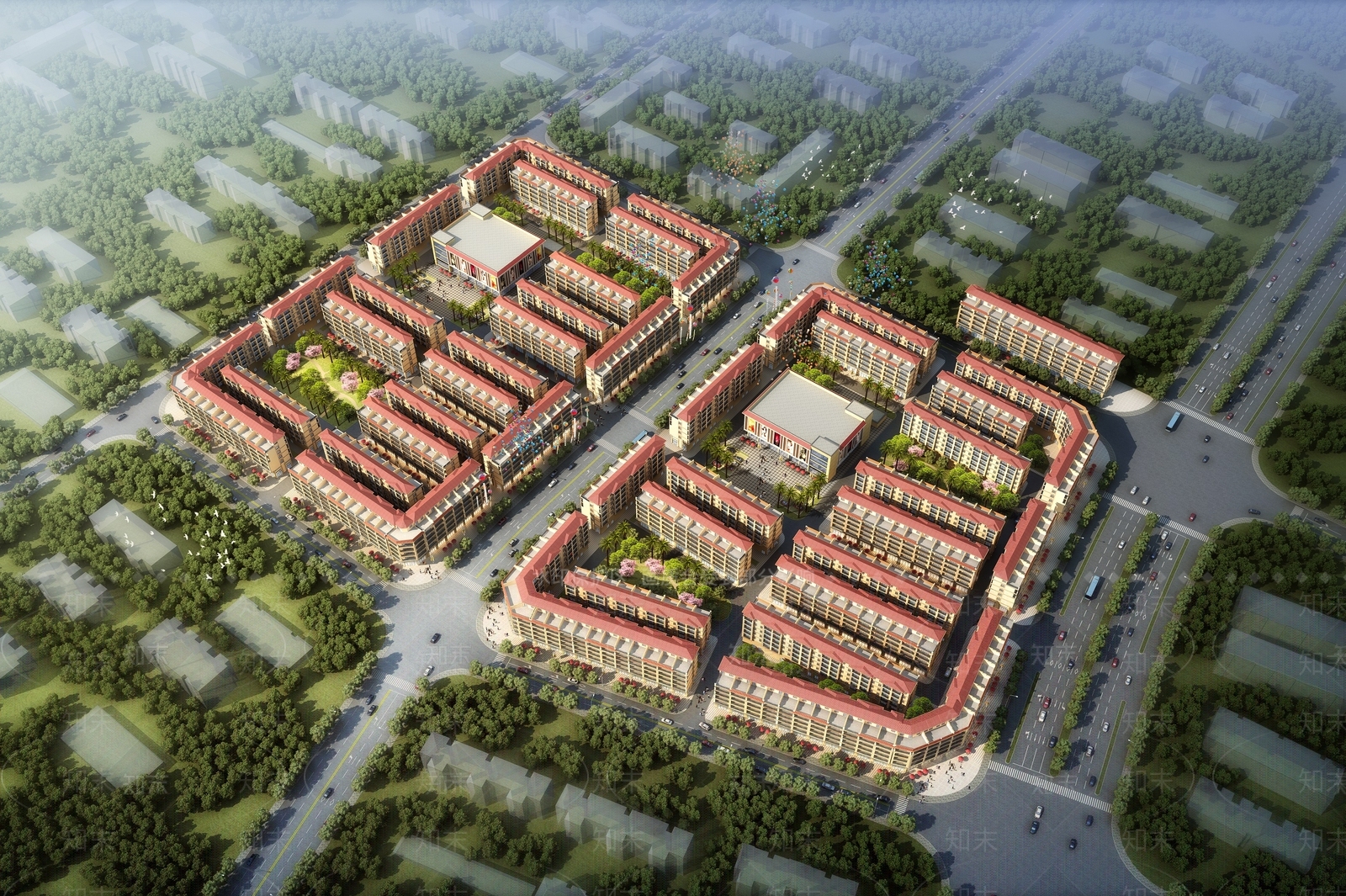简欧多层住宅鸟瞰规划3D模型下载【ID:1139555433】