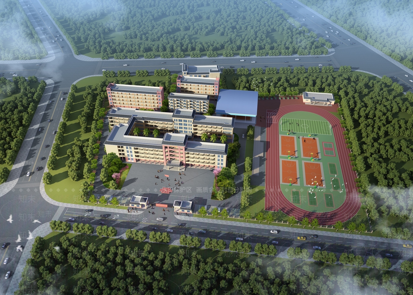 现代中小学鸟瞰规划3D模型下载【ID:1139556381】