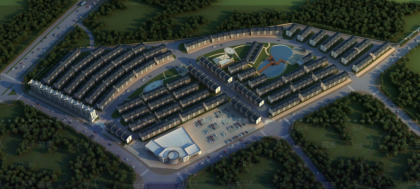中式徽派住宅鸟瞰规划3D模型下载【ID:1139558394】