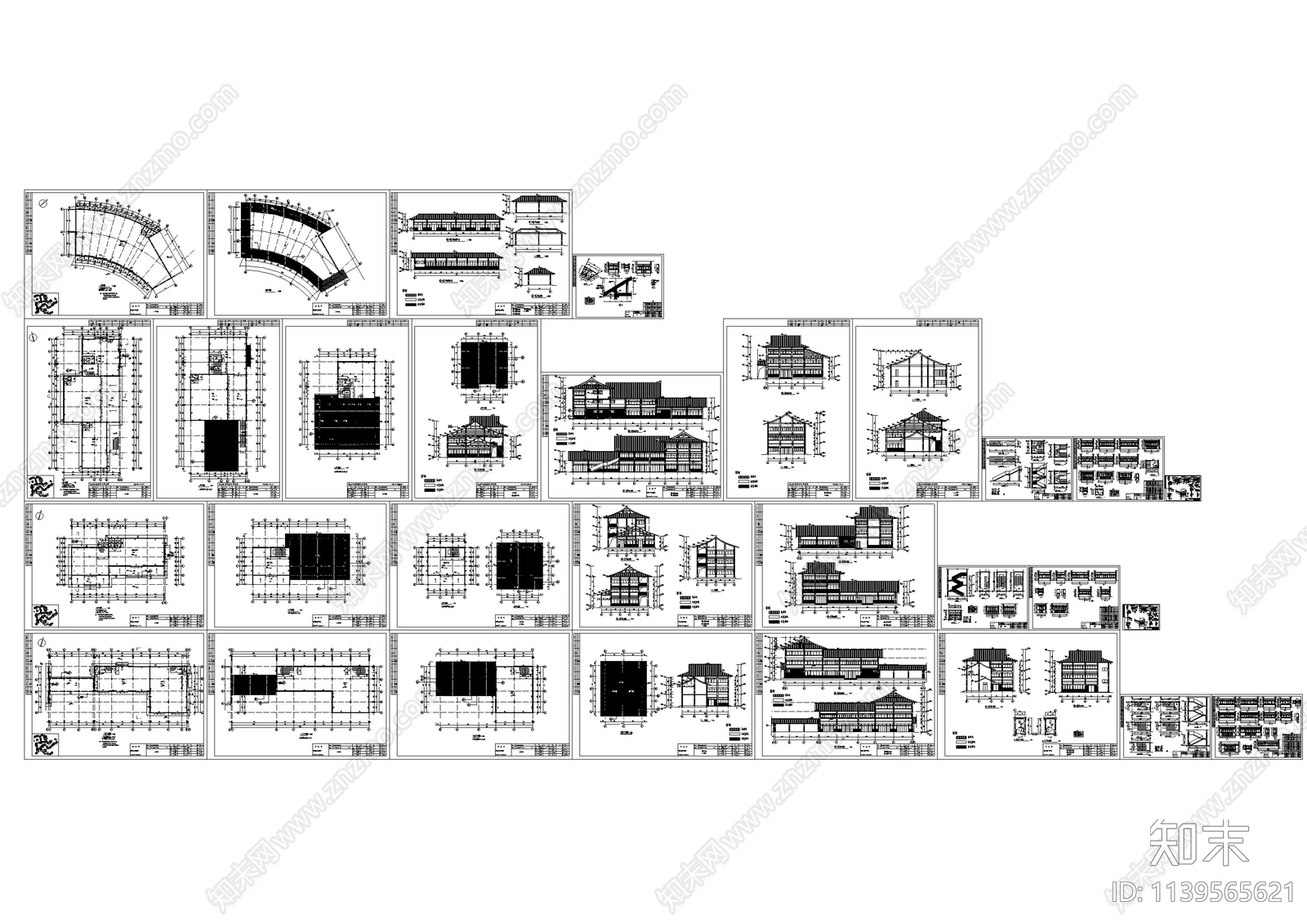 仿古中式商业街建筑cad施工图下载【ID:1139565621】