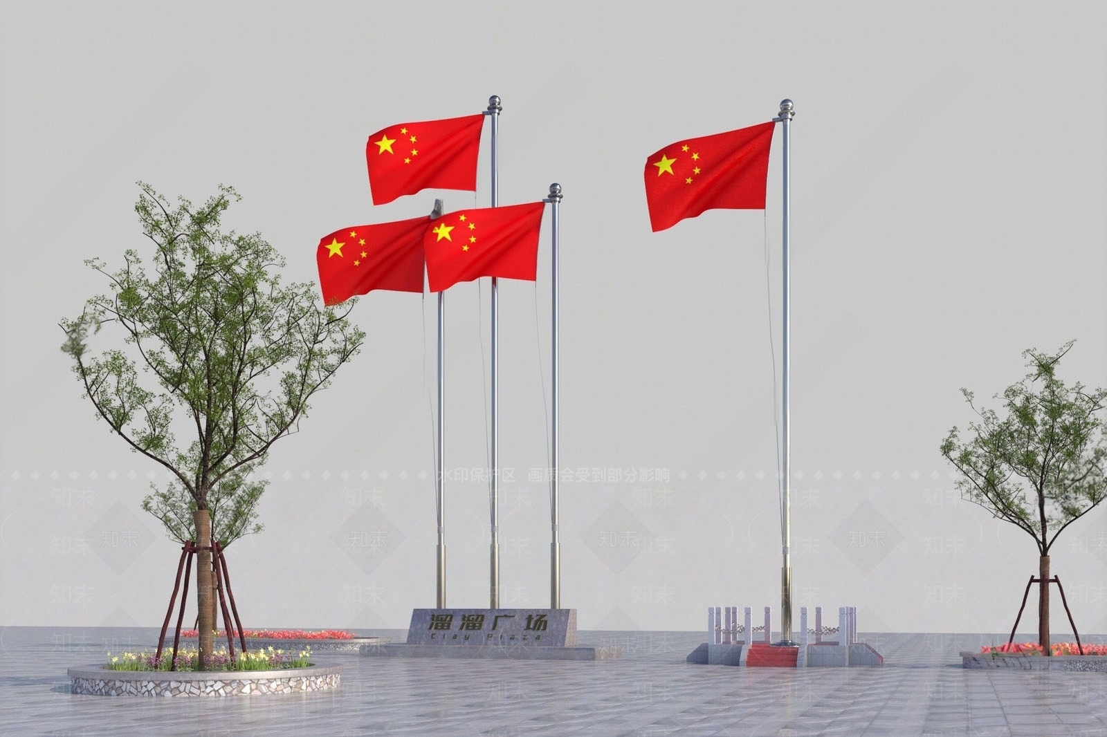 现代旗杆旗台SU模型精品下载_SketchUp模型_知末网