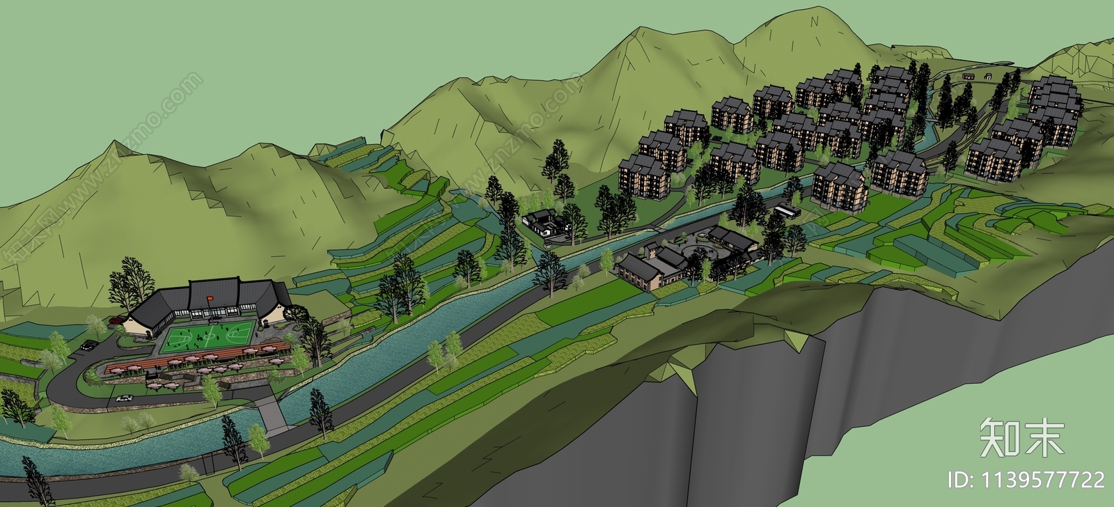 现代某坡地山村整村规划SU模型下载【ID:1139577722】