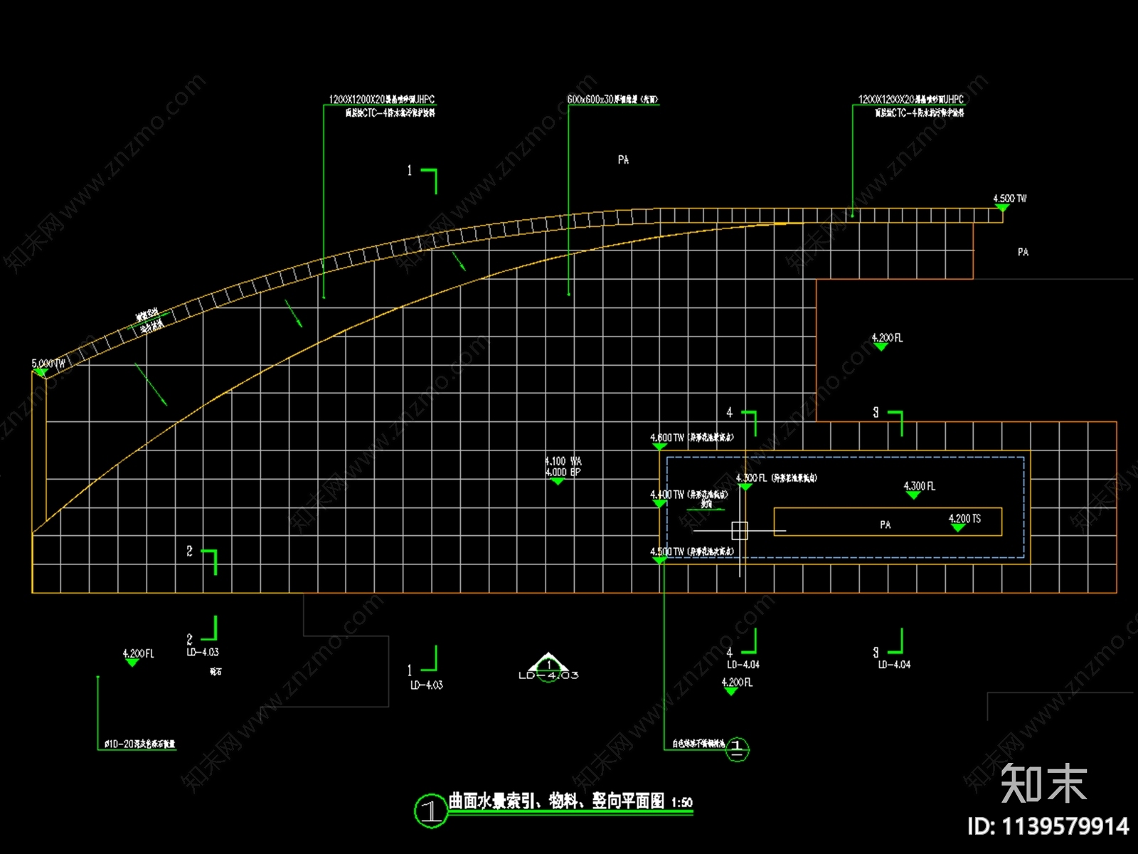 曲面水景详图施工图下载【ID:1139579914】