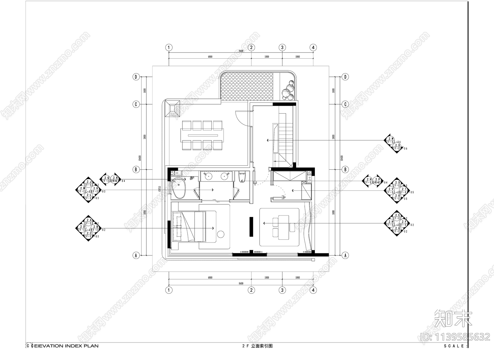 现代二层叠墅室内精装修cad施工图下载【ID:1139585632】