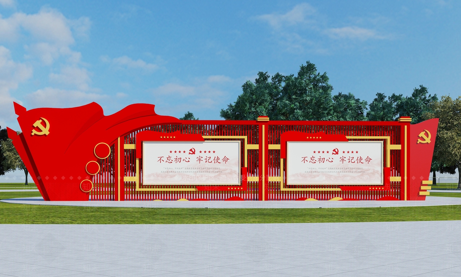 现代党建宣传栏SU模型下载【ID:1139587328】_知末su模型网