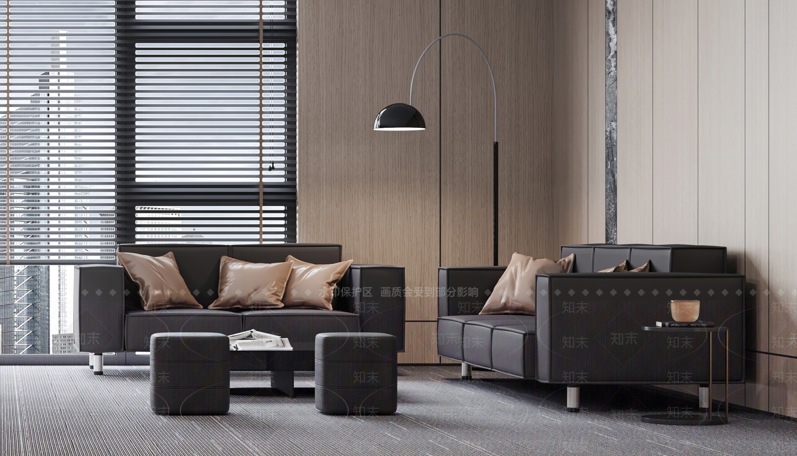 现代皮质沙发茶几组合3D模型下载【ID:1139587518】