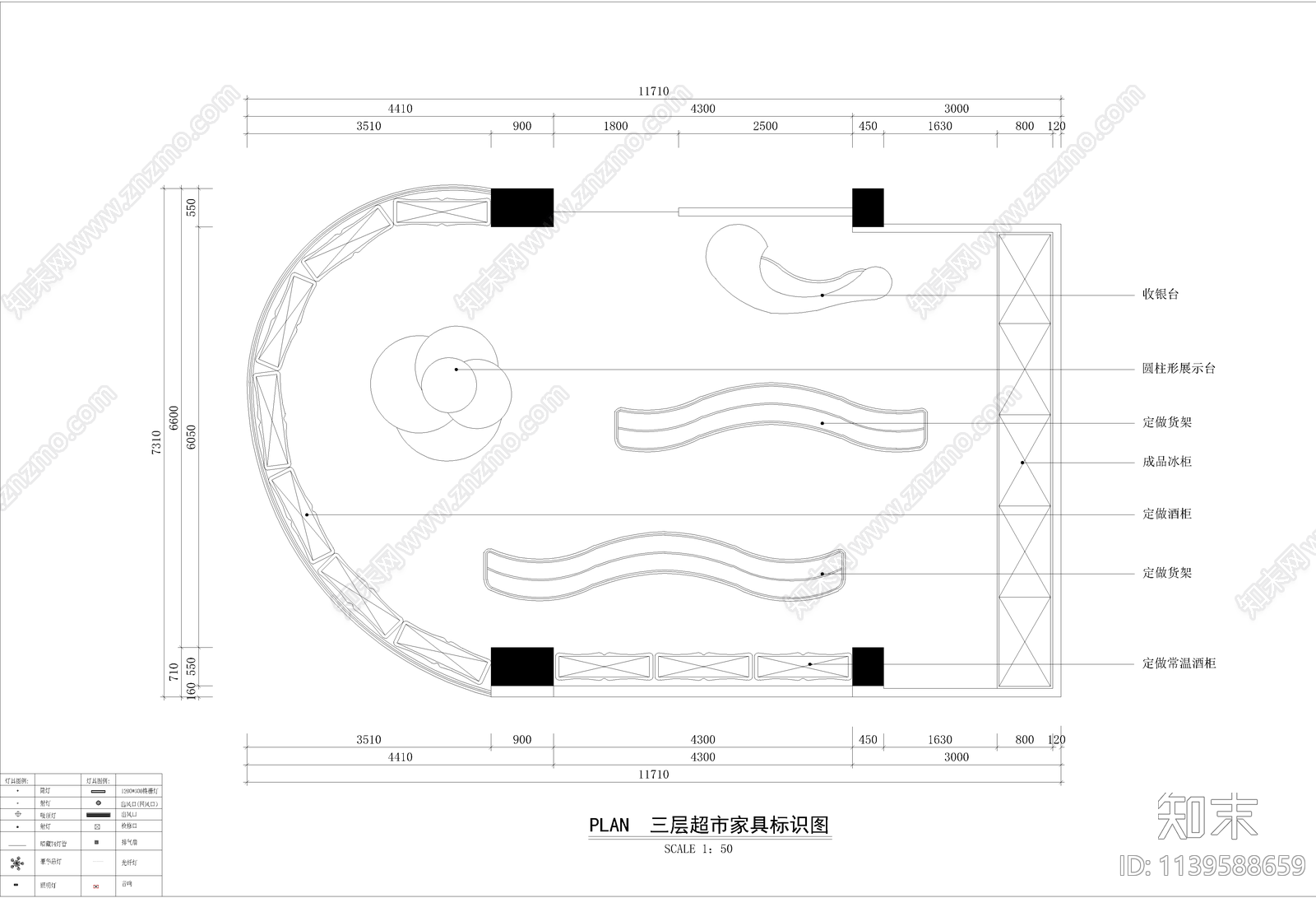 三层超市平立面图cad施工图下载【ID:1139588659】