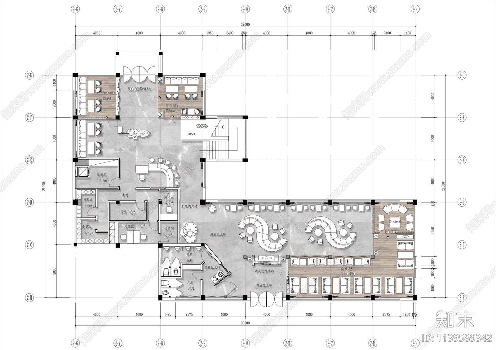 400㎡咖啡馆平面布置图施工图下载【ID:1139589342】