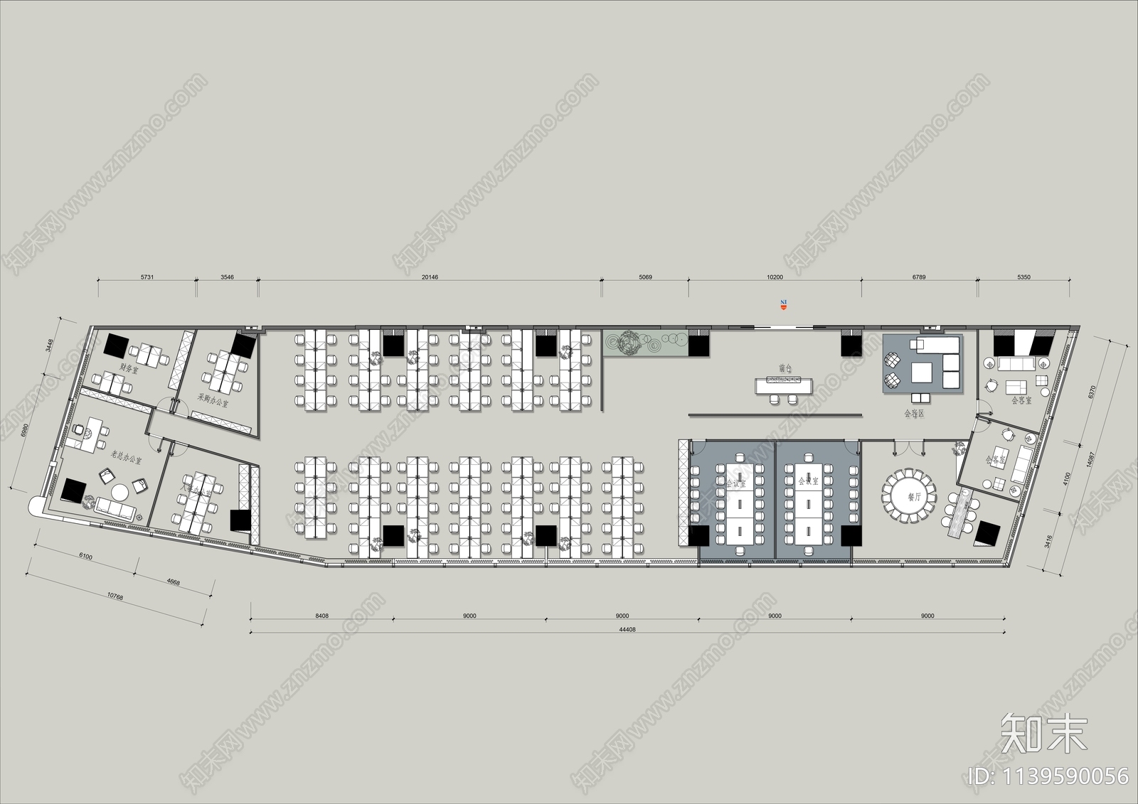 700㎡办公室平面布置图施工图下载【ID:1139590056】_知末案例馆
