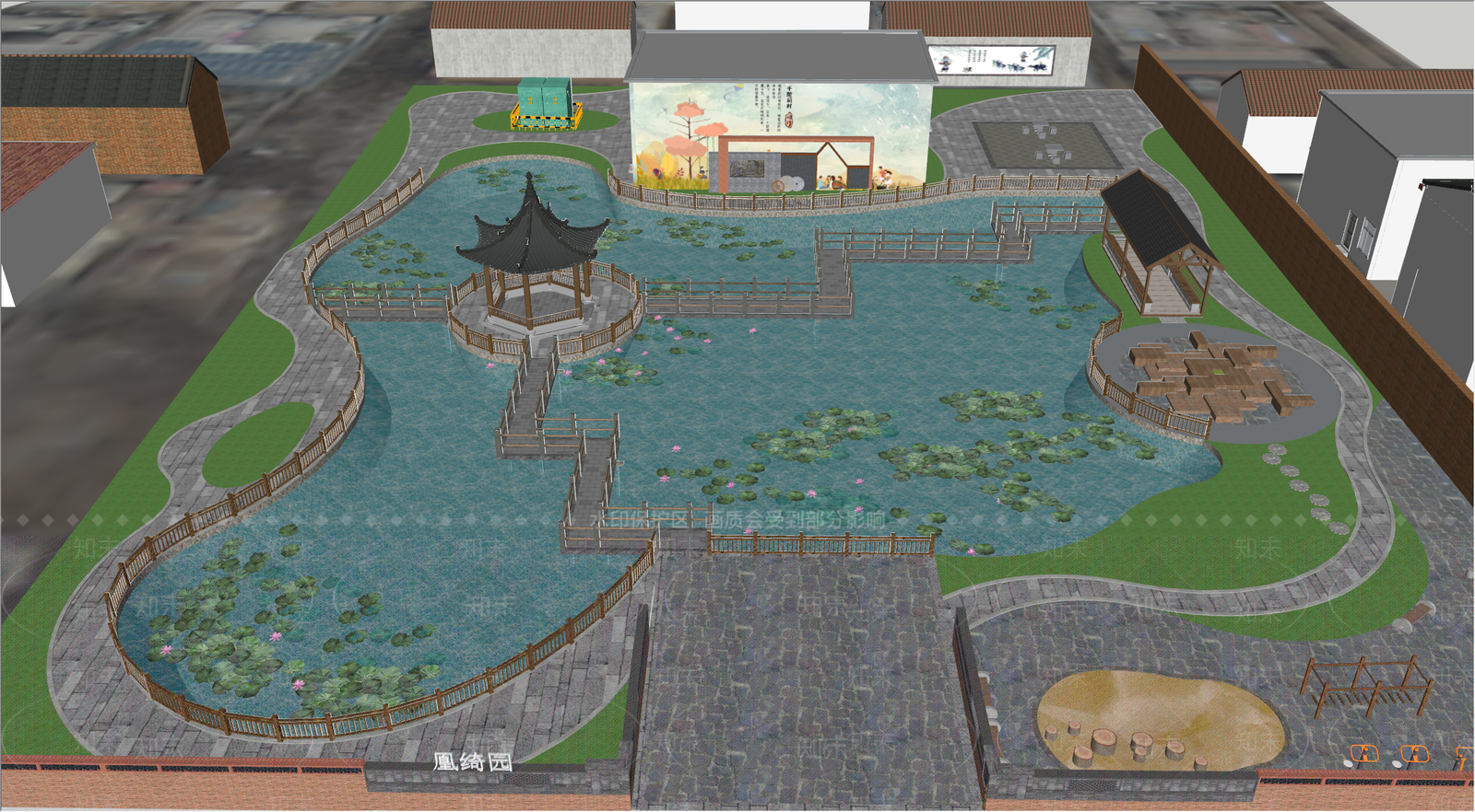 中式乡村改造公园SU模型下载【ID:1139593130】