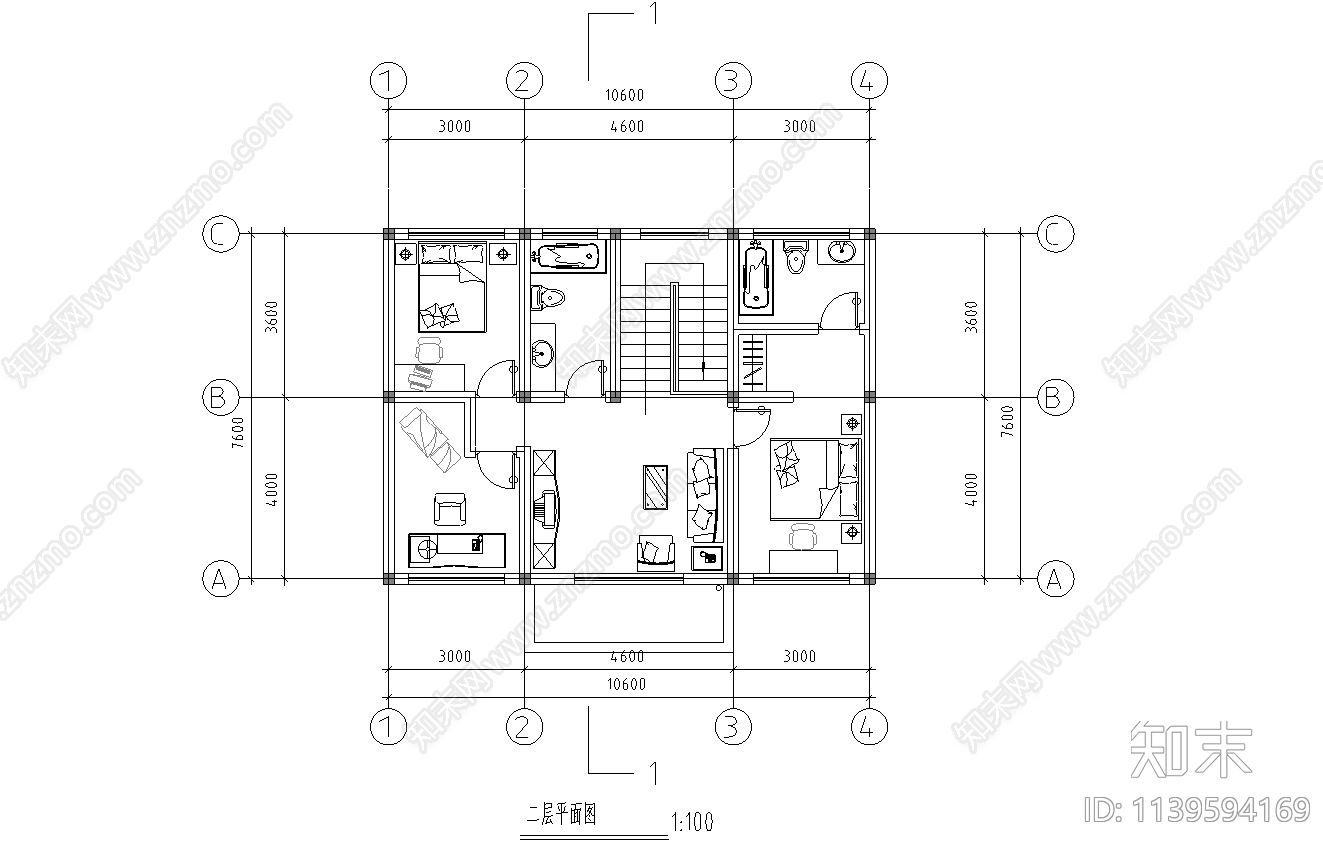 民居住宅建筑cad施工图下载【ID:1139594169】