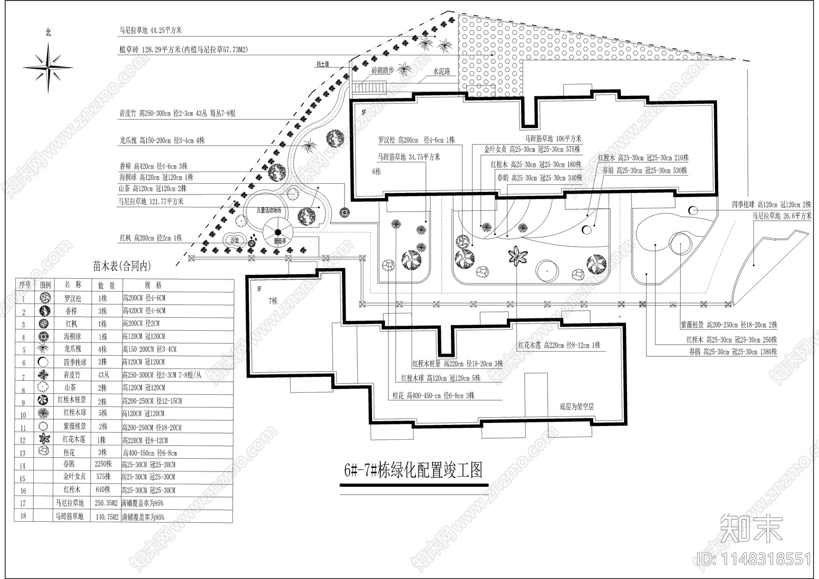 小区绿化景观cad施工图下载【ID:1148318551】