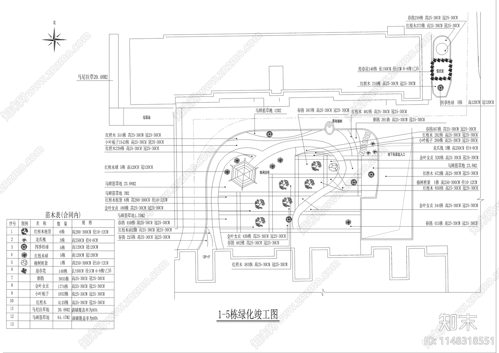 小区绿化景观cad施工图下载【ID:1148318551】