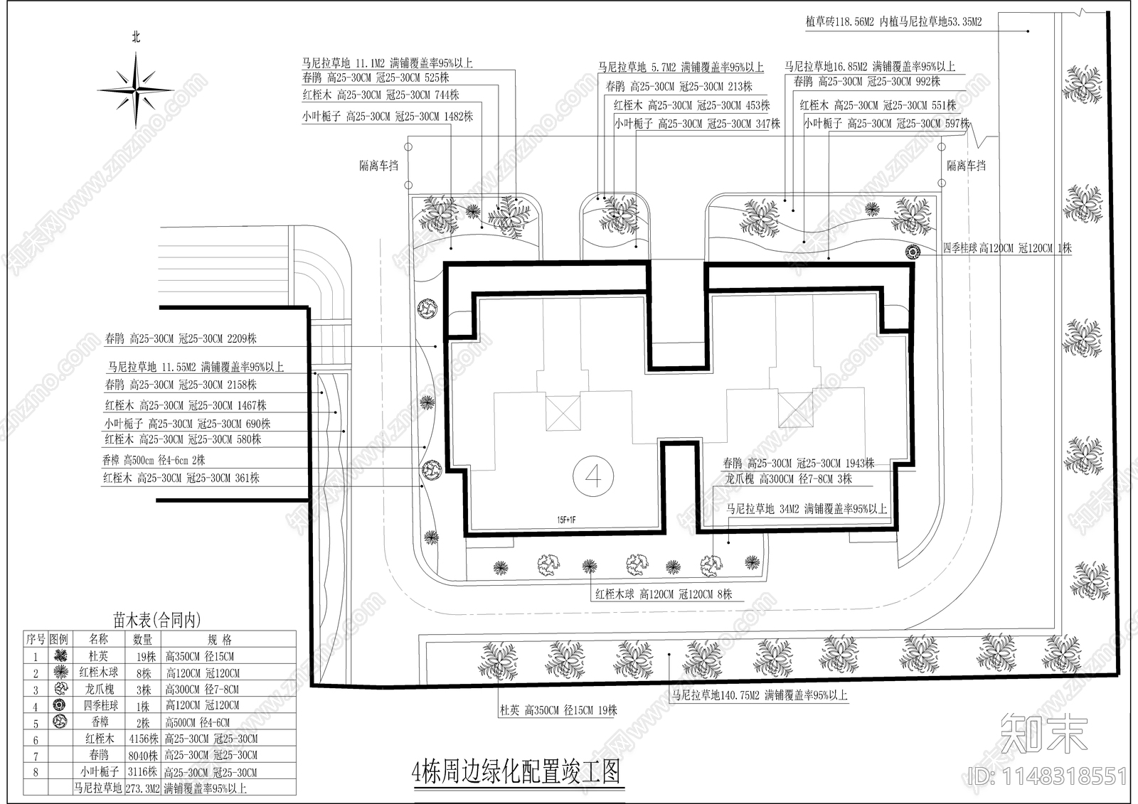 小区绿化景观cad施工图下载【ID:1148318551】