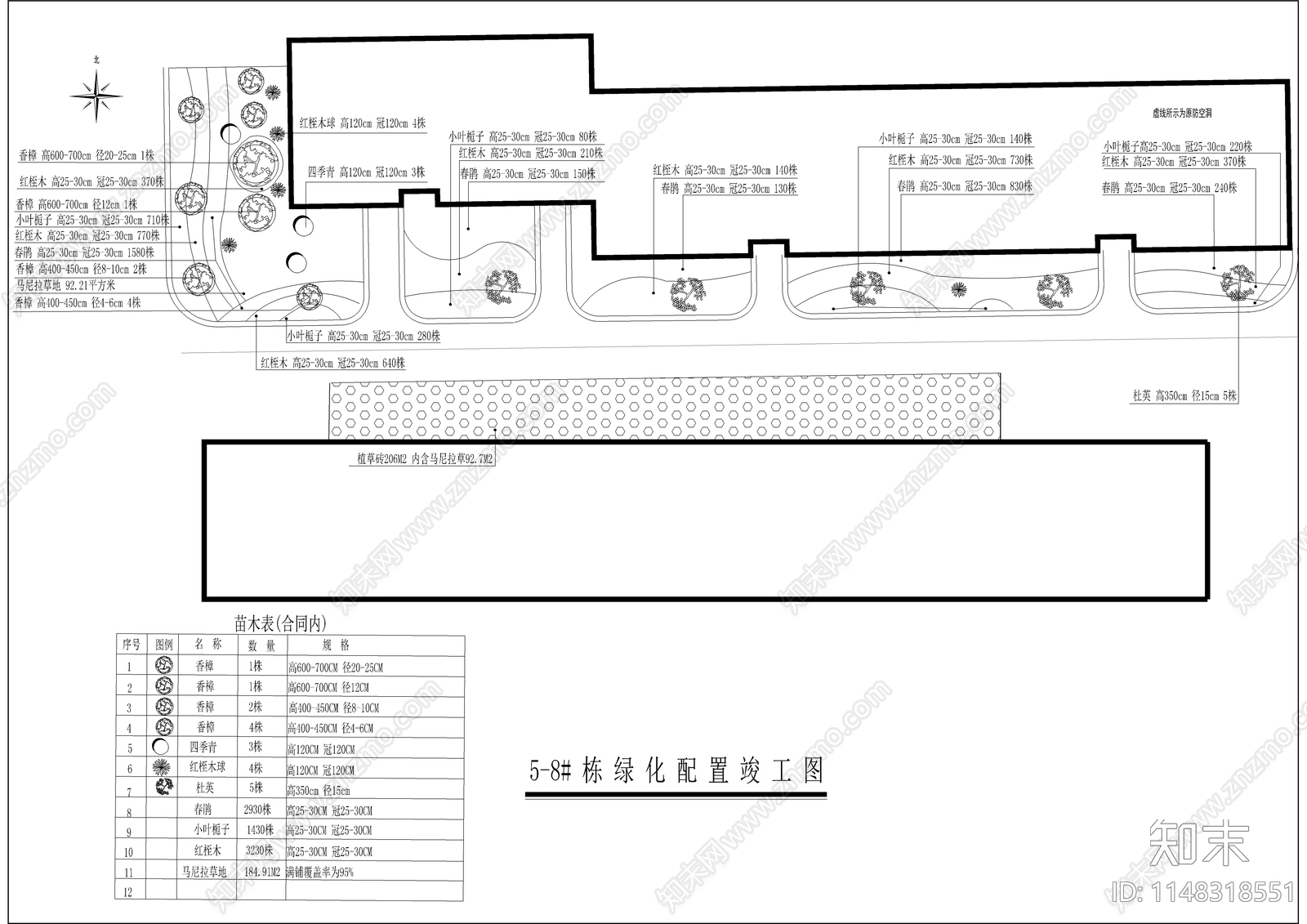 小区绿化景观cad施工图下载【ID:1148318551】