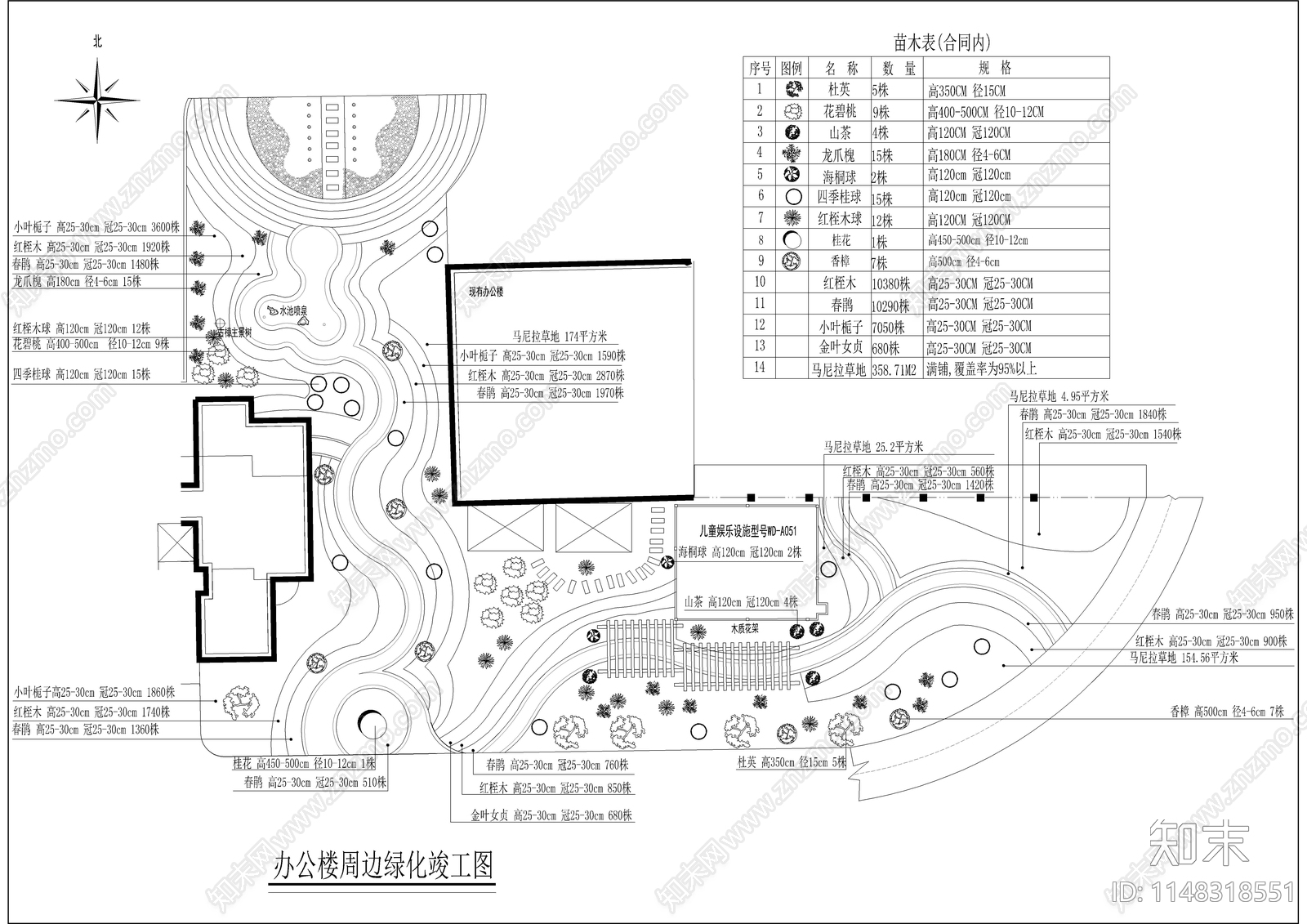 小区绿化景观cad施工图下载【ID:1148318551】