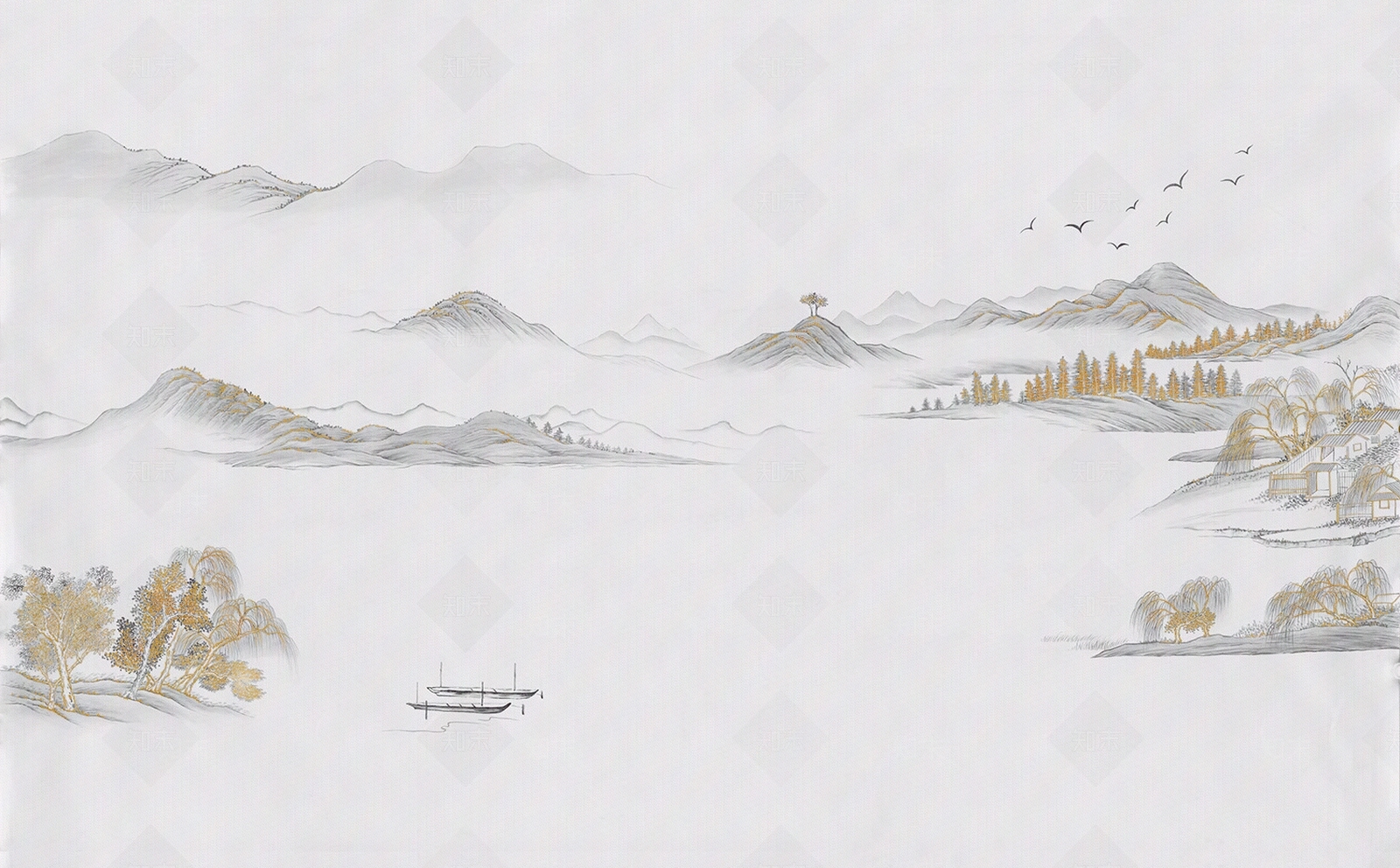 新中式金山山水意境壁纸贴图下载【ID:1139602521】